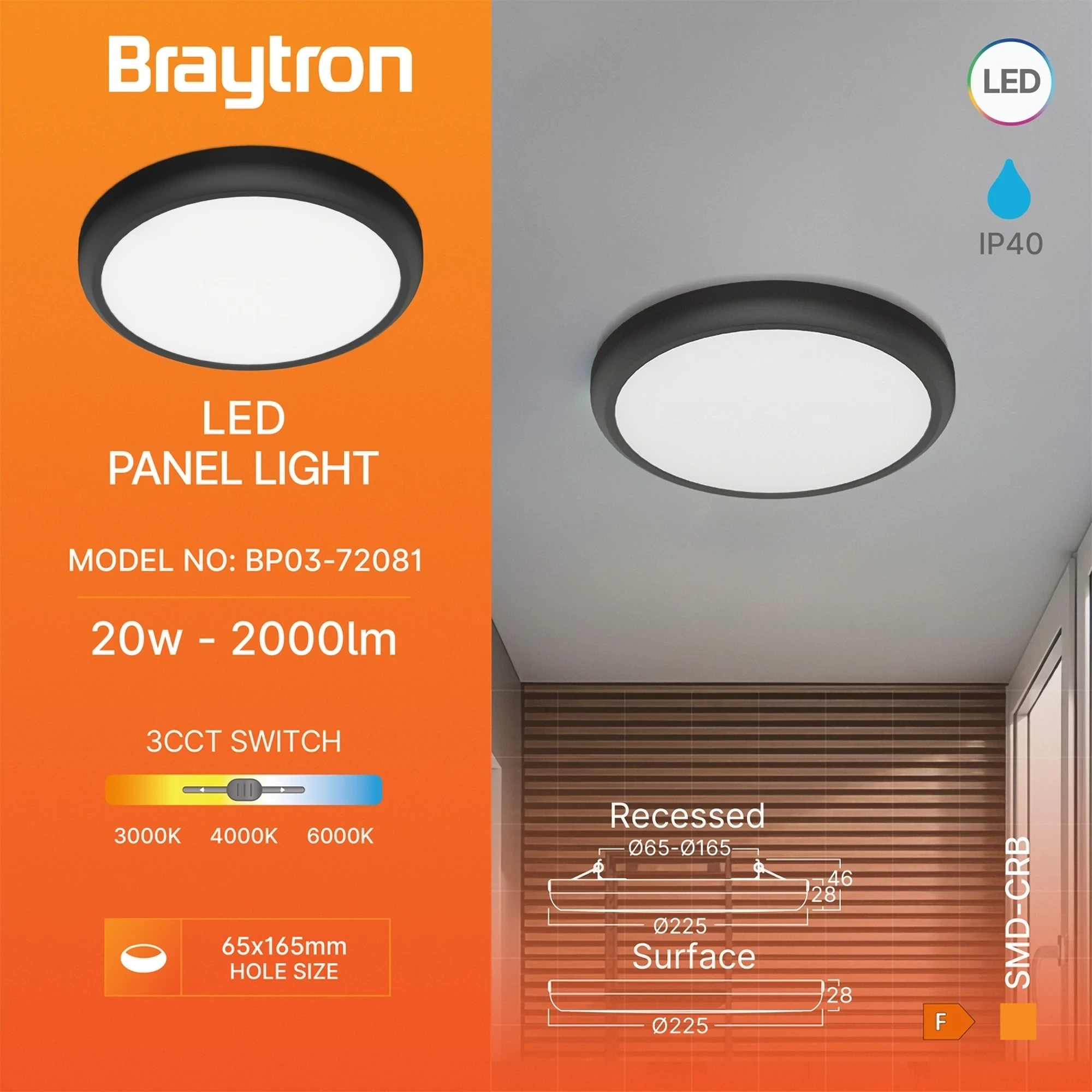 LED PANEL NADGRADNI OKRUGLI 20W CRNI CCT — slika 3