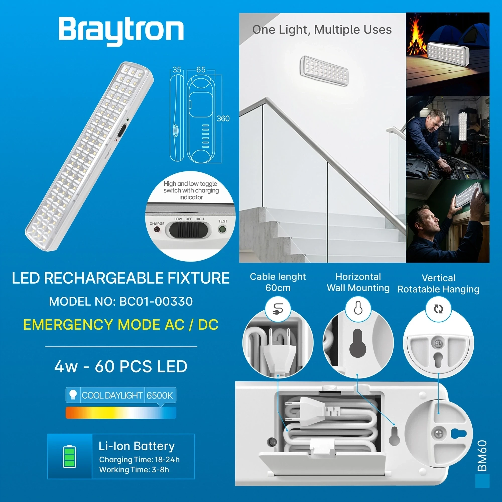 LED PUNJIVA LAMPA BM60 60LED 6500K BELA — slika 3