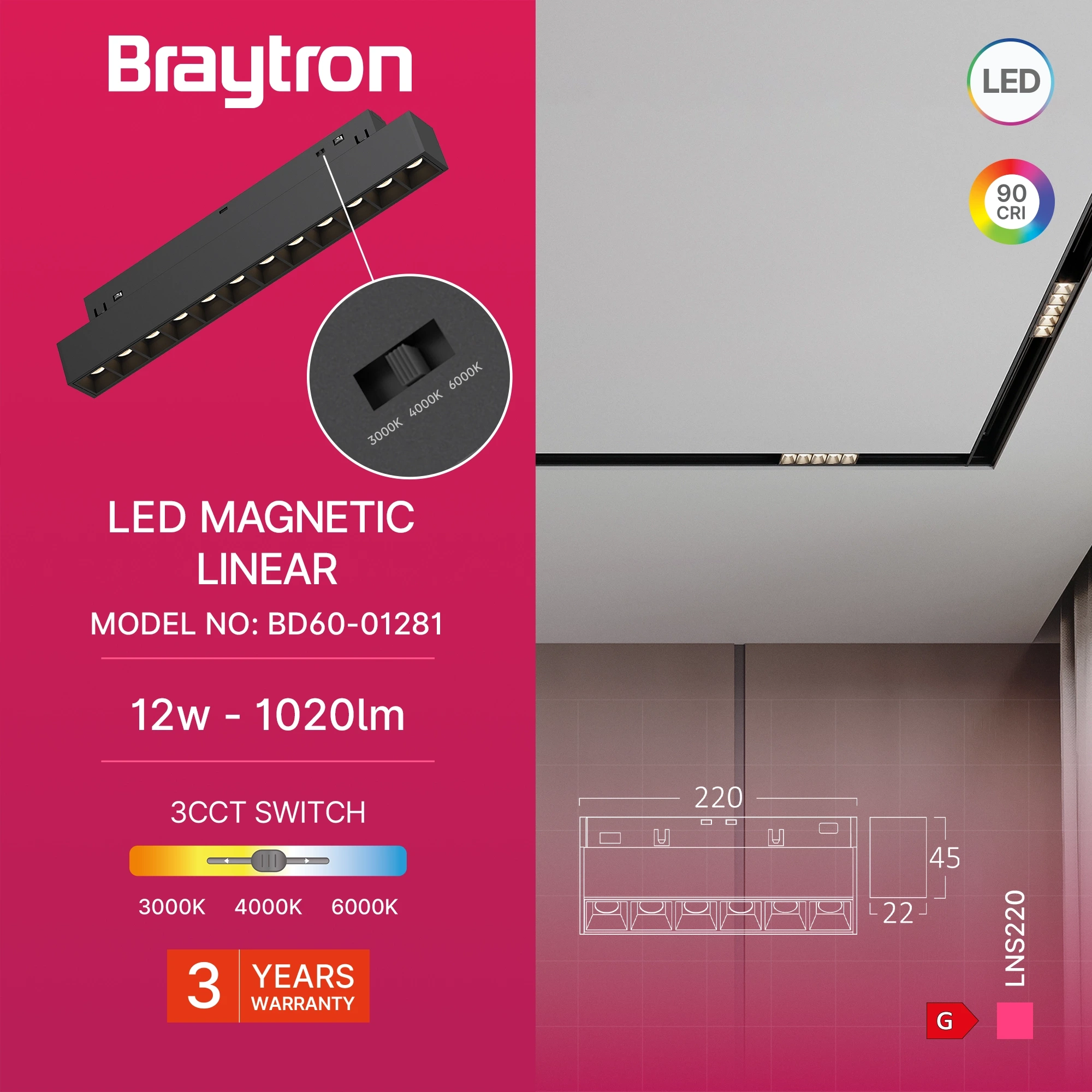 MAGNETNA LINEARNA SVETILJKA 12W CRNI CCT 48VDC — slika 3