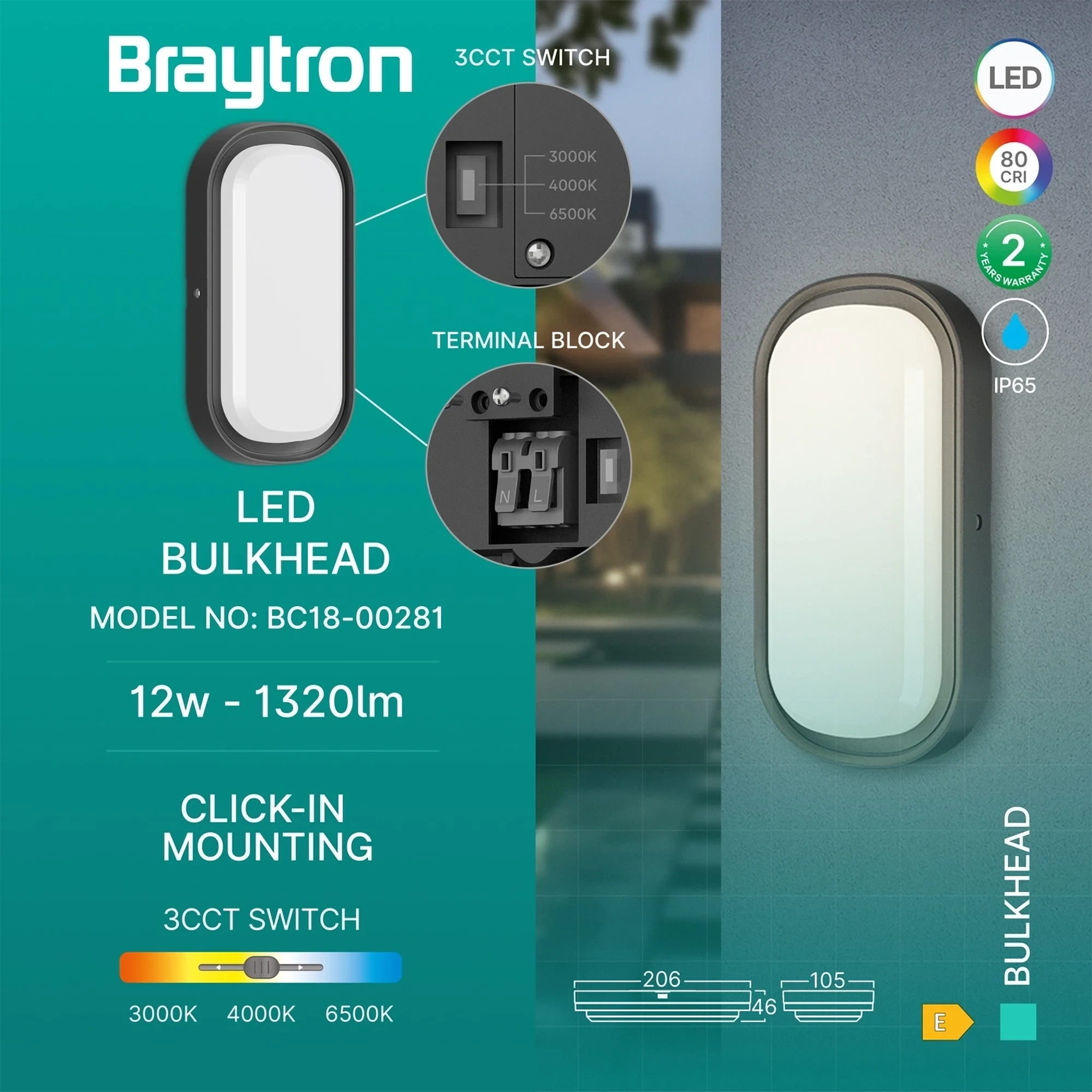 LED BRODSKA SVETILJKA ELIPSA 12W CRNA CCT IP65 — slika 3