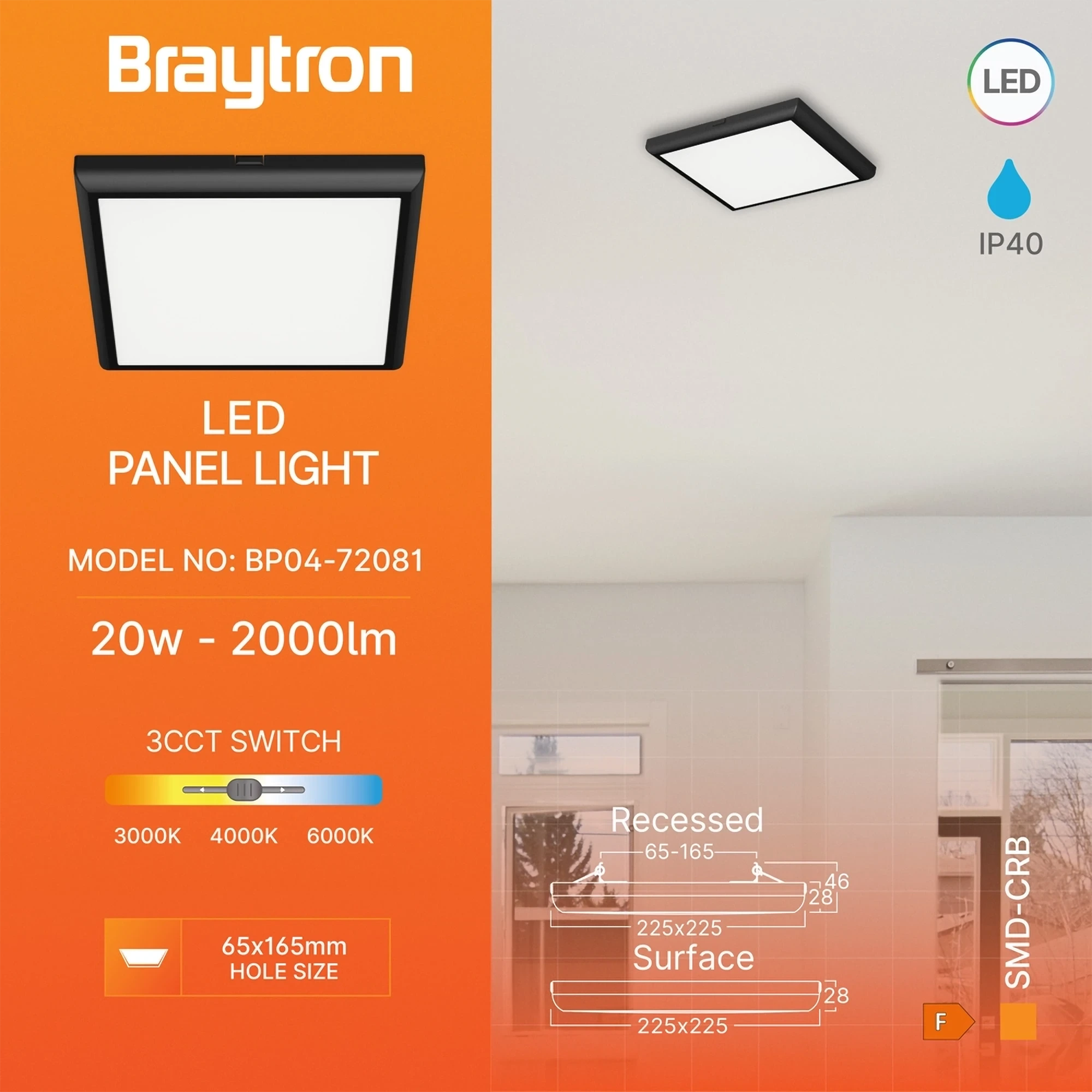 LED PANEL NADGRADNI KVADRATNI 20W CRNI CCT — slika 3