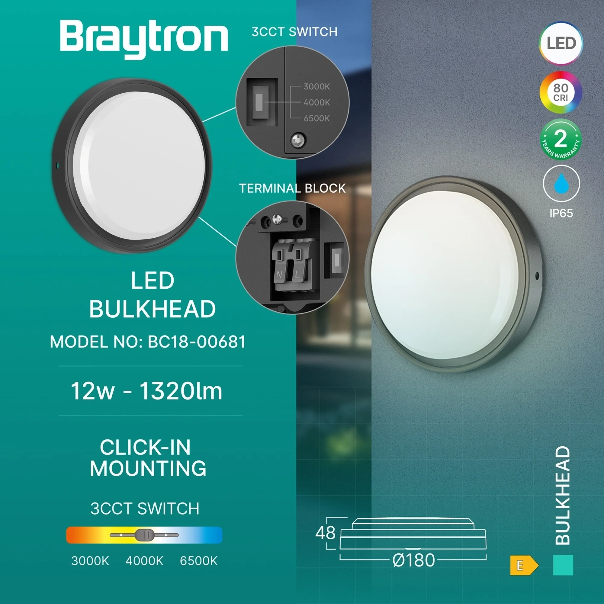 LED BRODSKA SVETILJKA OKRUGLA 12W CRNA CCT IP65 — slika 3