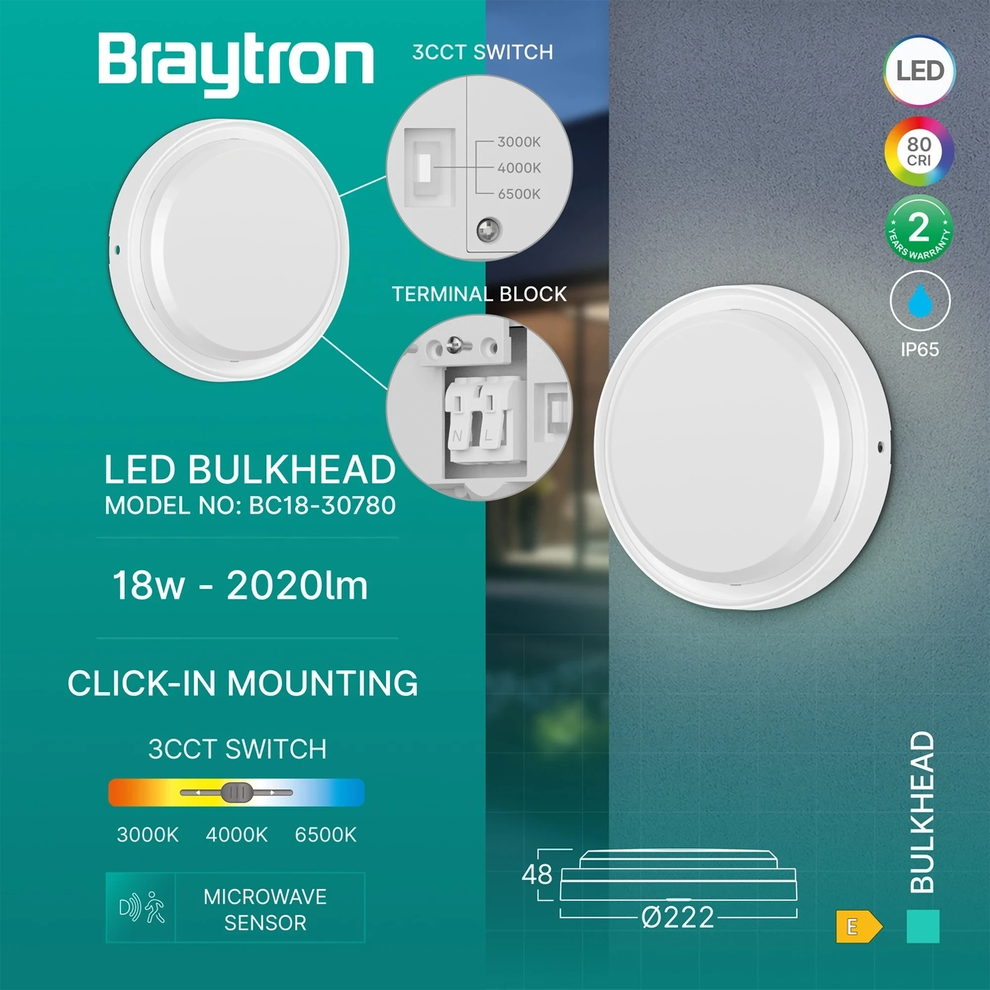 LED BRODSKA SVETILJKA OKRUGLA 18W BELA SENZOR CCT IP65 — slika 3