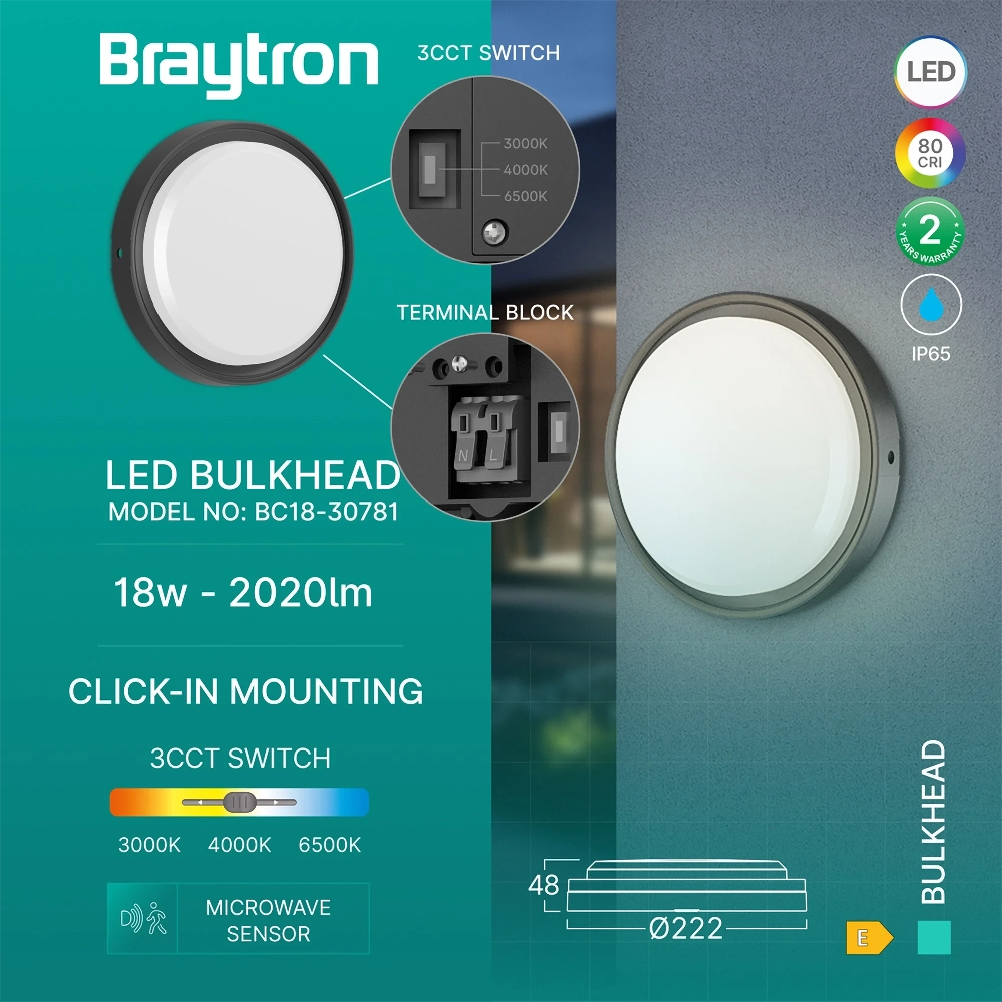 LED BRODSKA SVETILJKA OKRUGLA 18W CRNA SENZOR CCT IP65 — slika 3