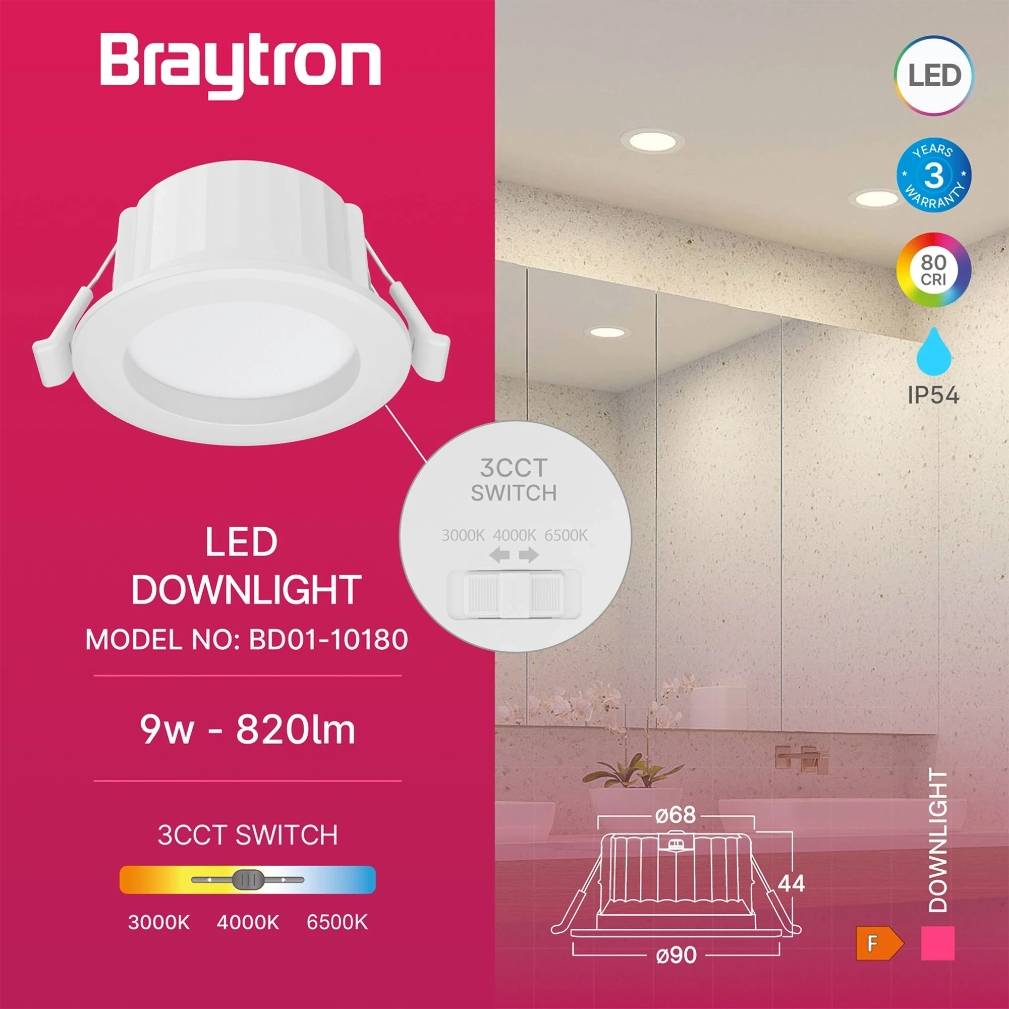 LED DOWNLIGHT D90 9W BELI CCT IP54 — slika 3