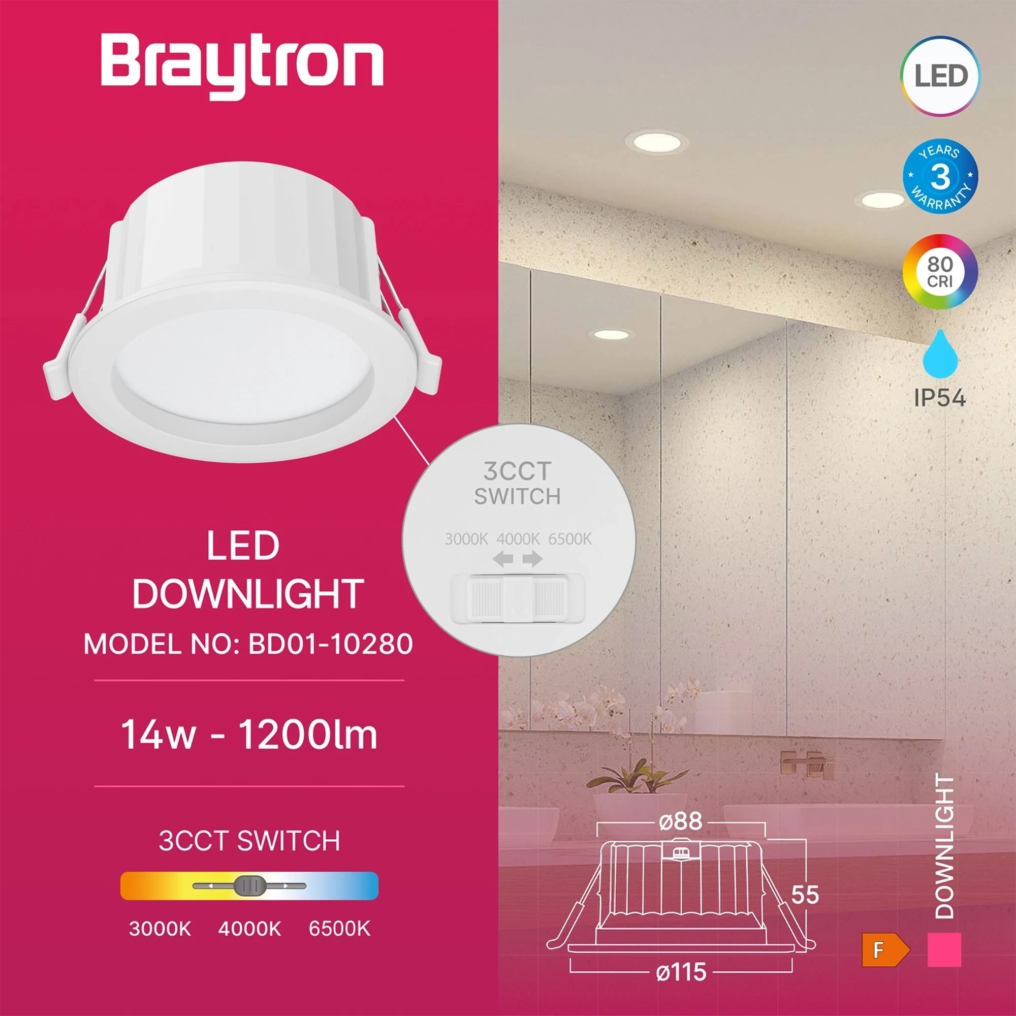 LED DOWNLIGHT D120 14W BELI CCT IP54 — slika 3