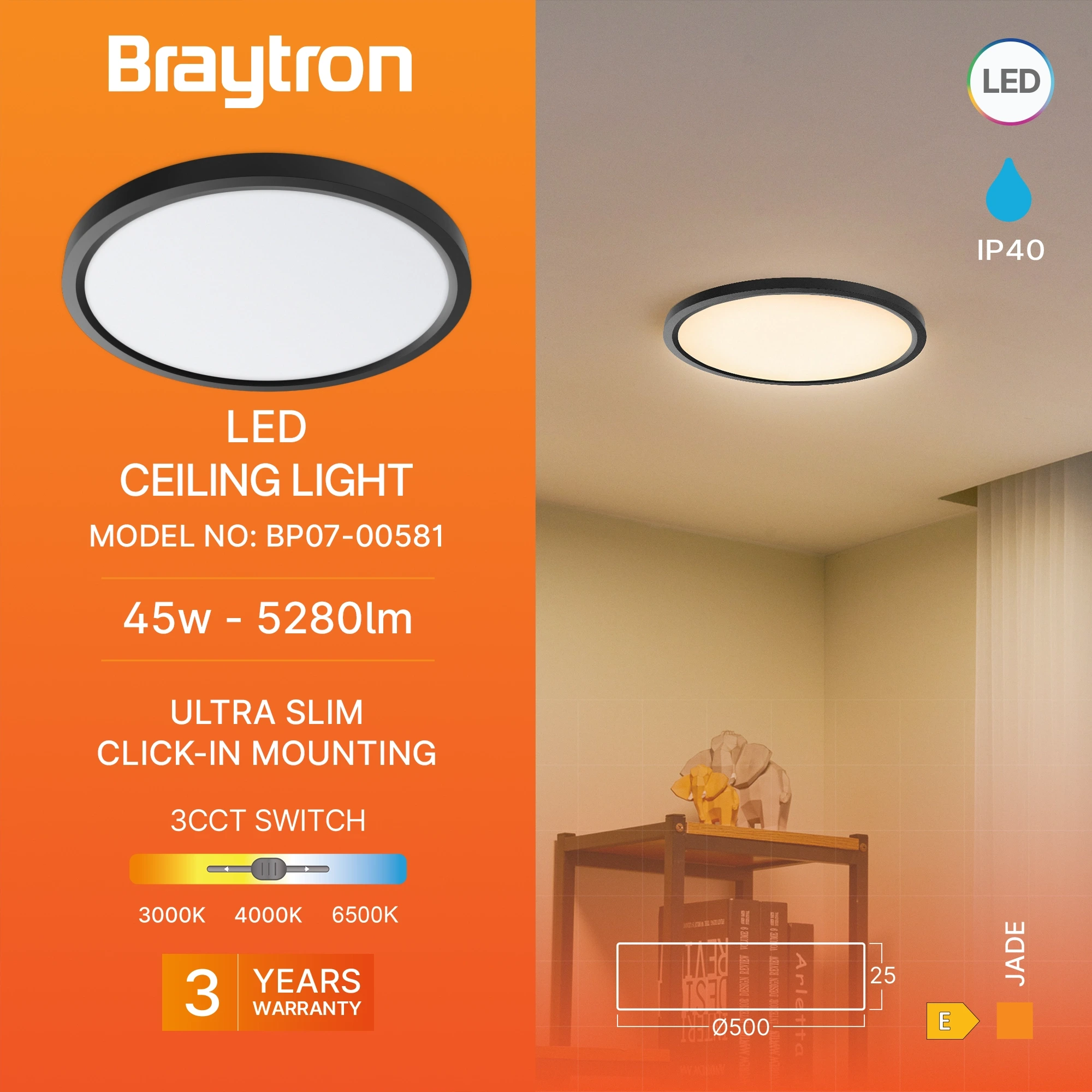 LED PLAFONJERA OKRUGLI 45W CRNI CCT — slika 3