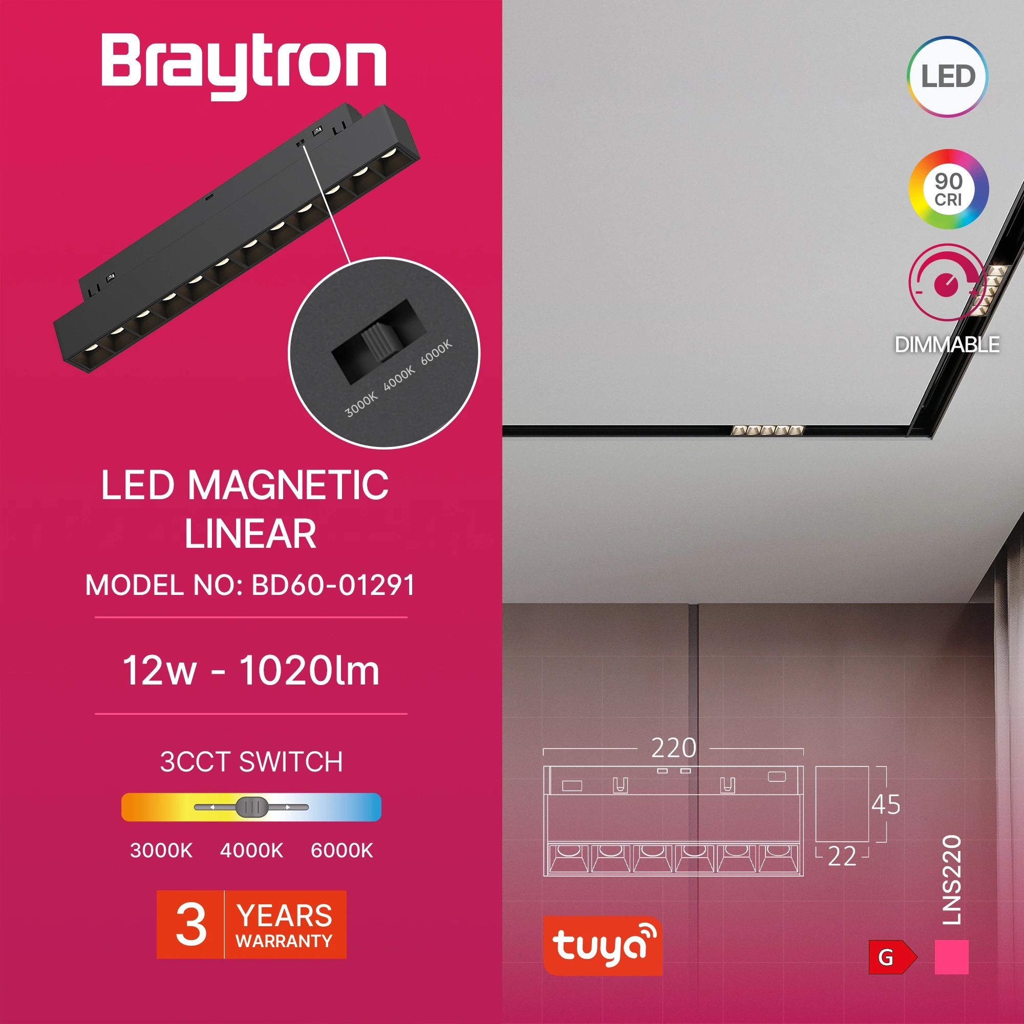 MAGNETNA LINEARNA SVETILJKA 12W CRNA 48VDC CCT DIMABILNA TUYA — slika 3