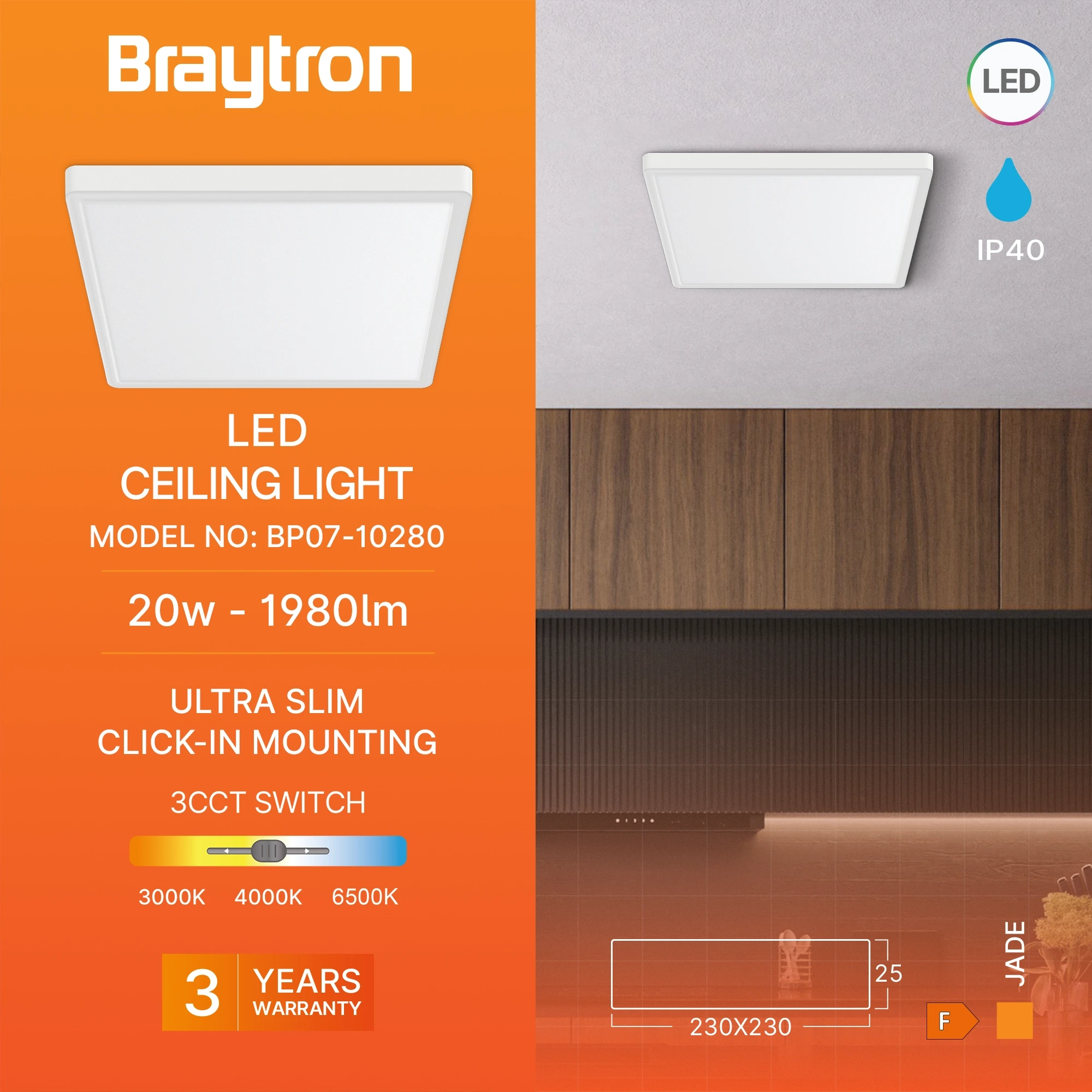 LED PLAFONJERA KVADRATNI 20W BELI CCT — slika 3