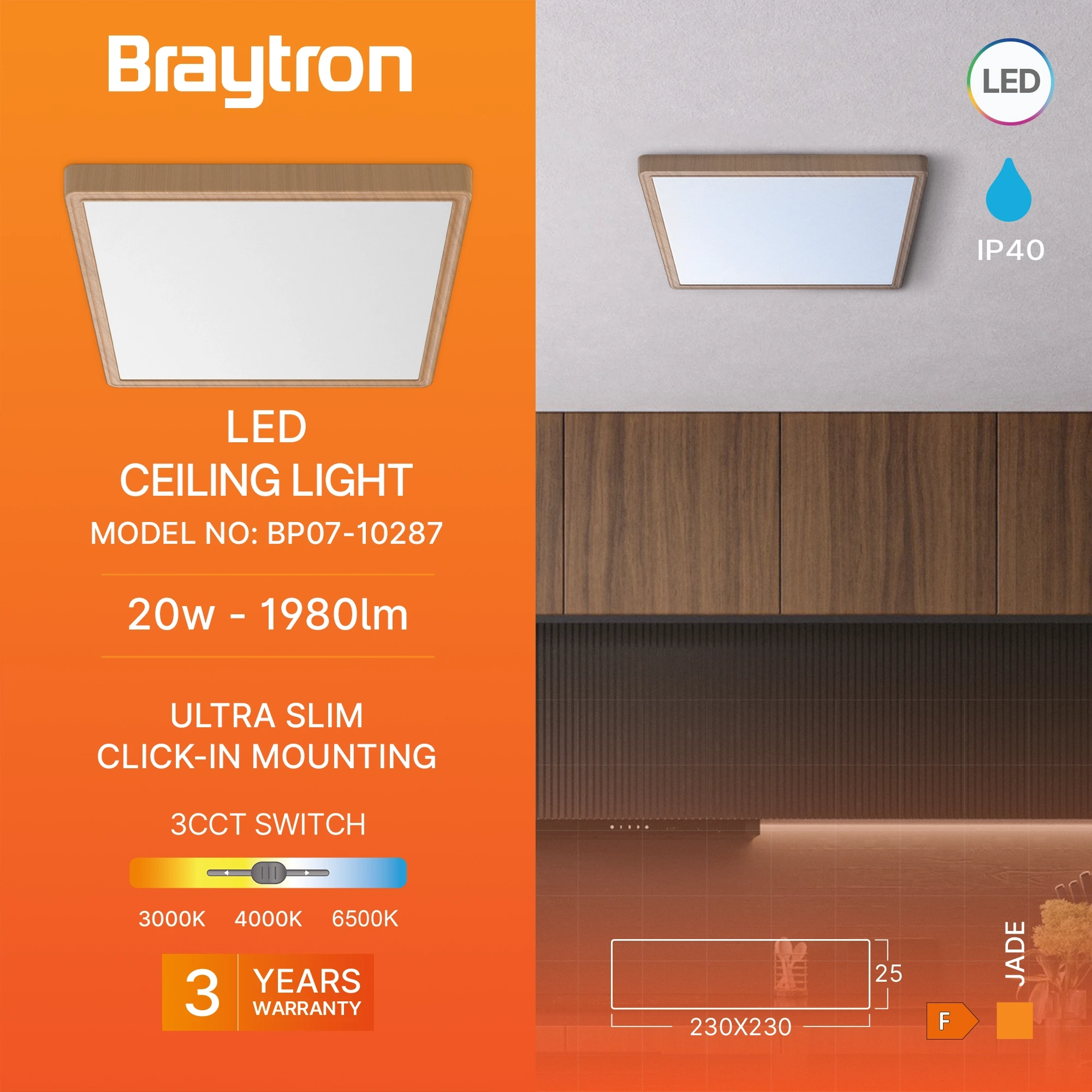 LED PLAFONJERA KVADRATNI 20W DRVO CCT — slika 3
