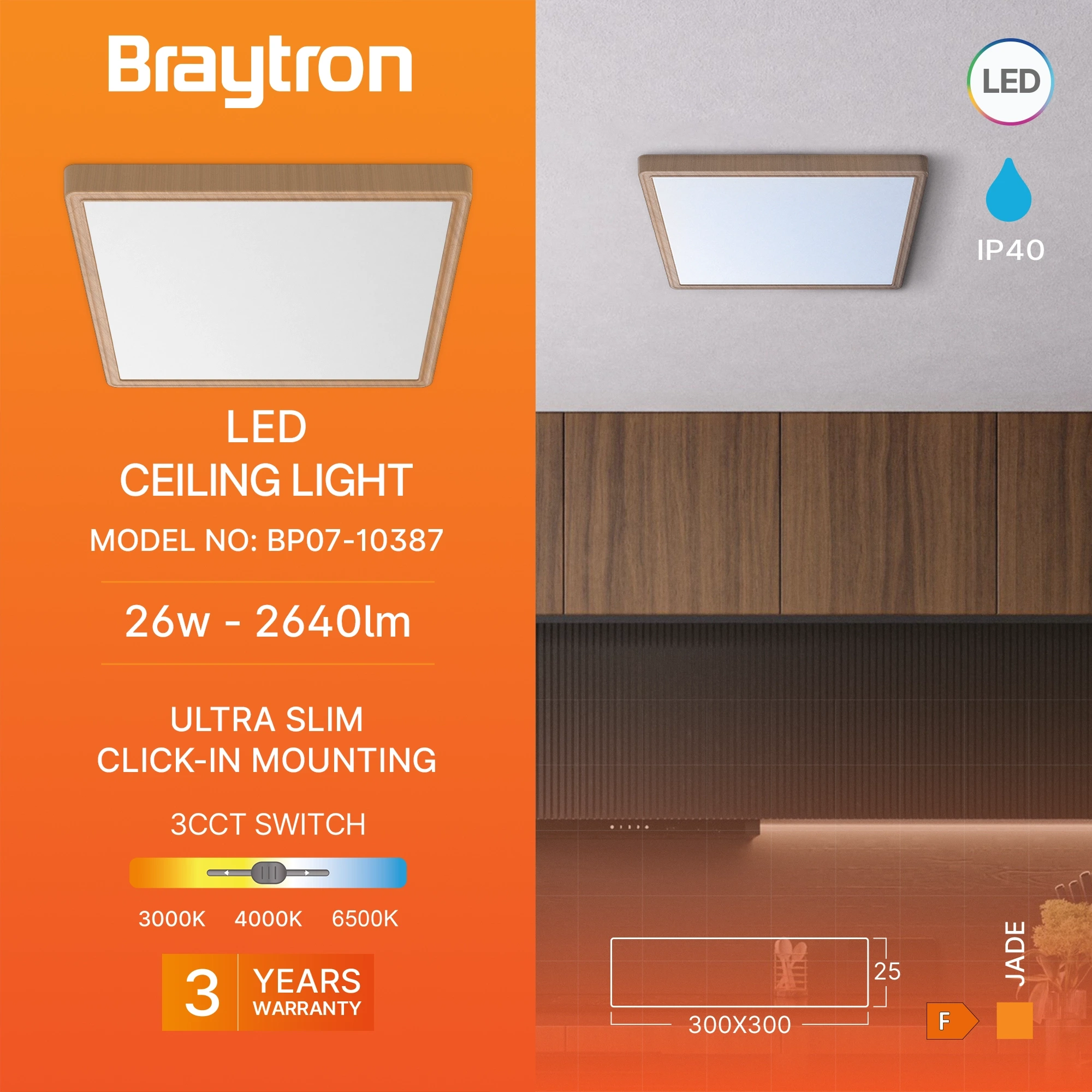 LED PLAFONJERA KVADRATNI 26W DRVO CCT — slika 3