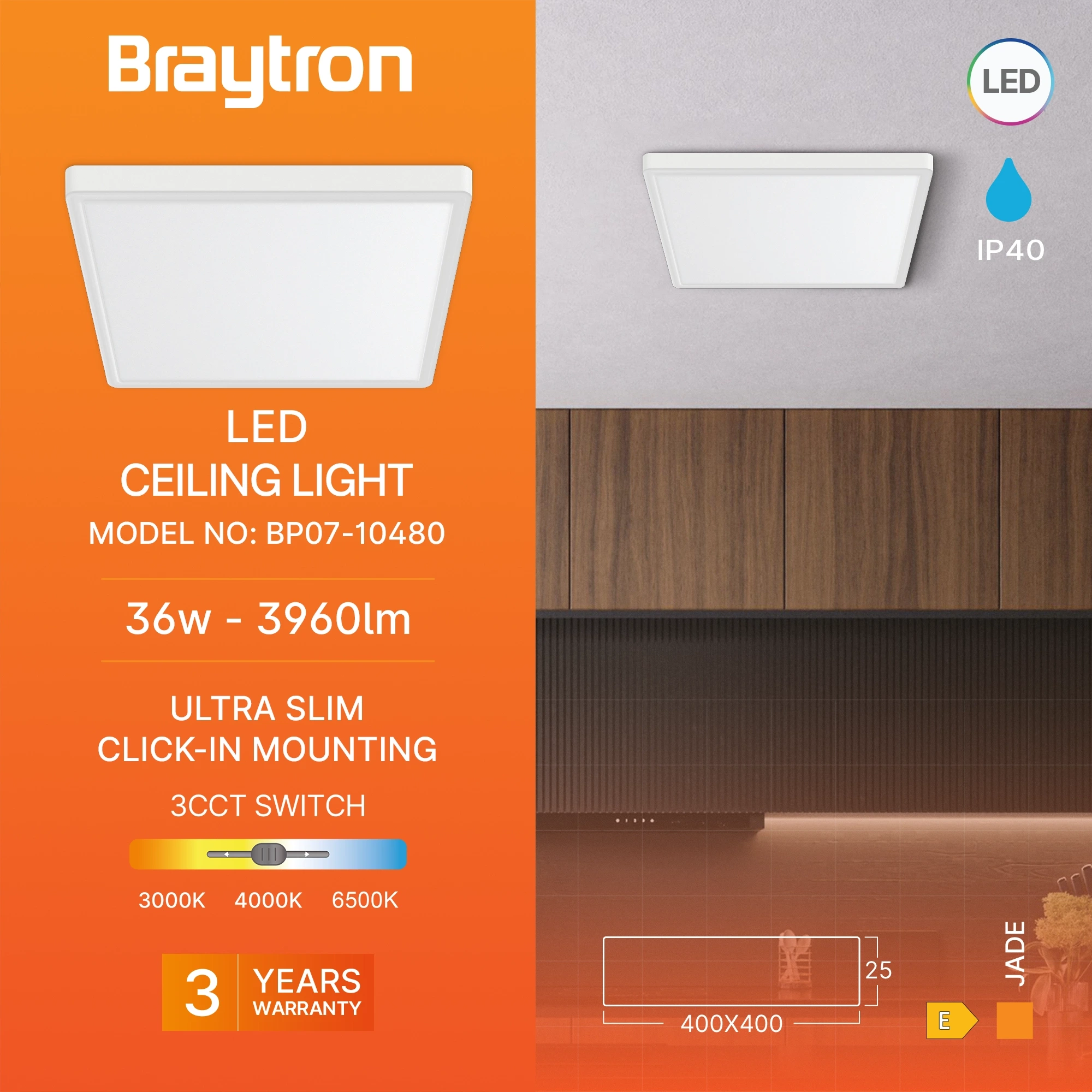 LED PLAFONJERA KVADRATNI 36W BELI CCT — slika 3