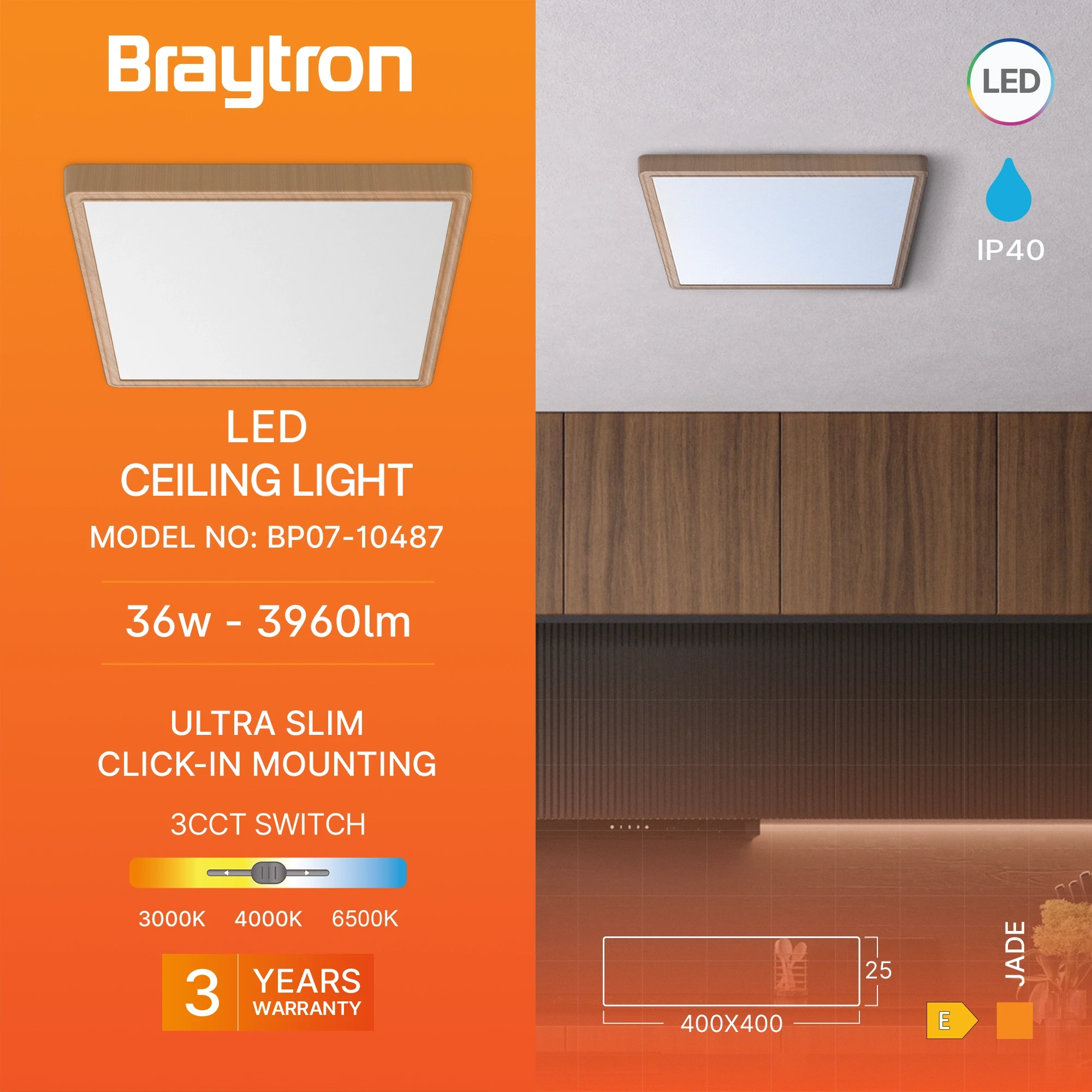 LED PLAFONJERA KVADRATNI 36W DRVO CCT — slika 3