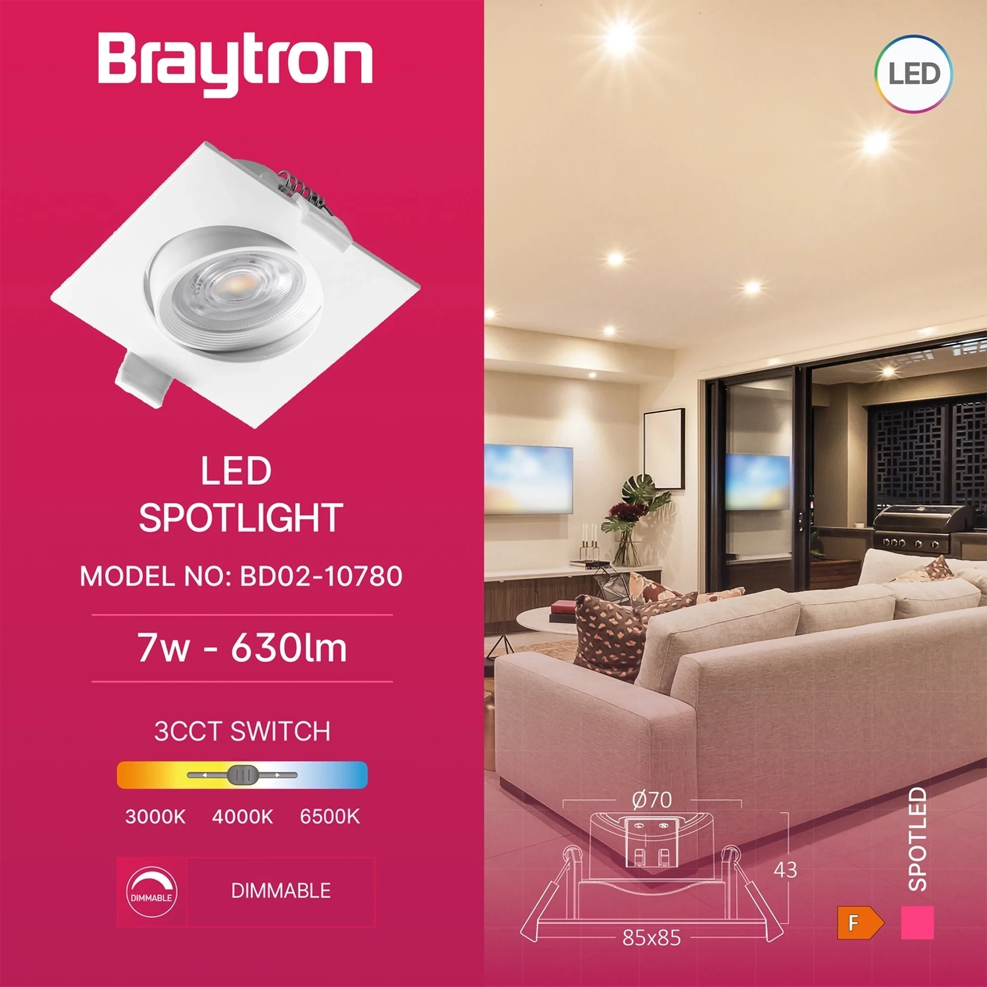 LED SPOT SVETILJKA KVADRATNA 7W BELA CCT — slika 3