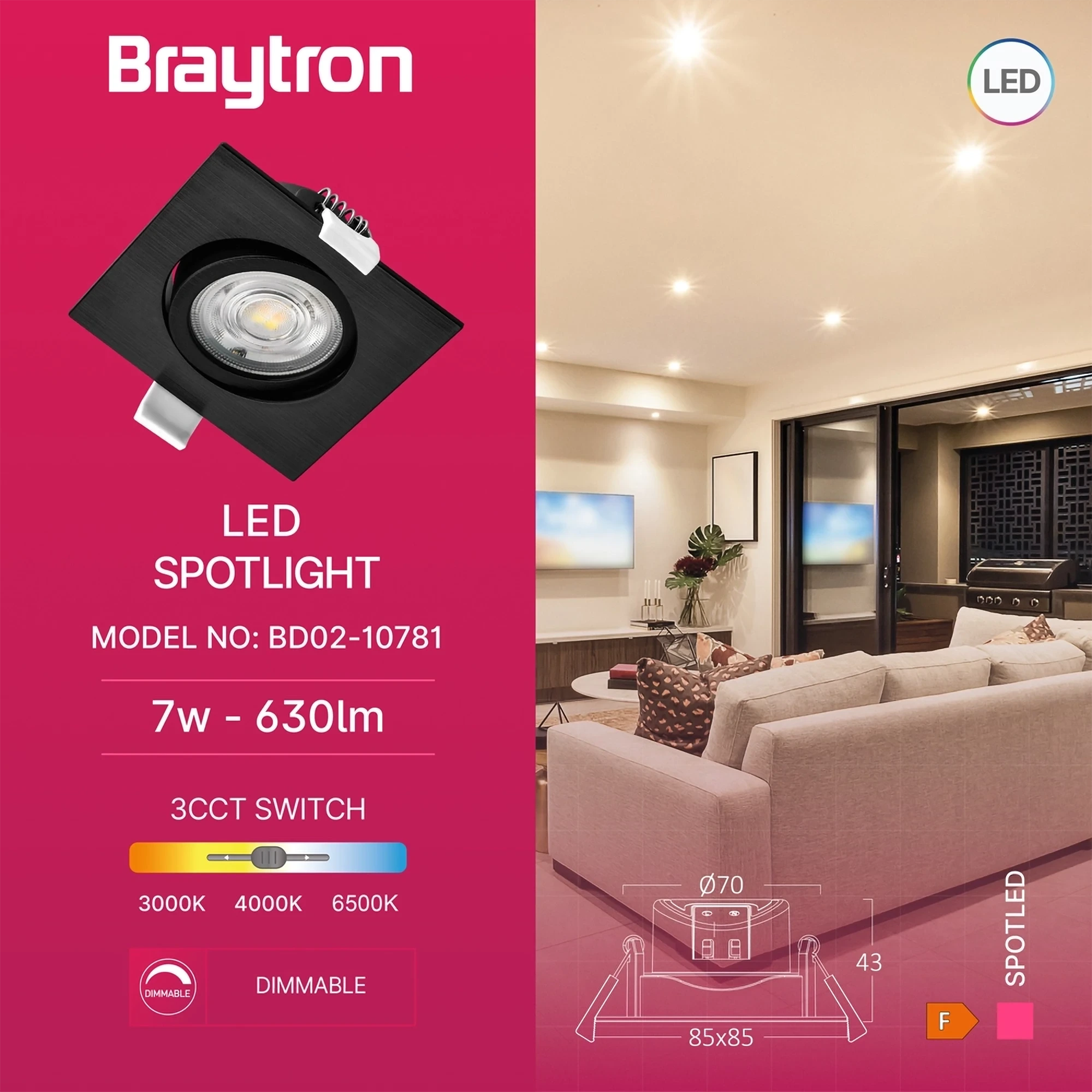 LED SPOT SVETILJKA KVADRATNA 7W CRNA CCT — slika 3