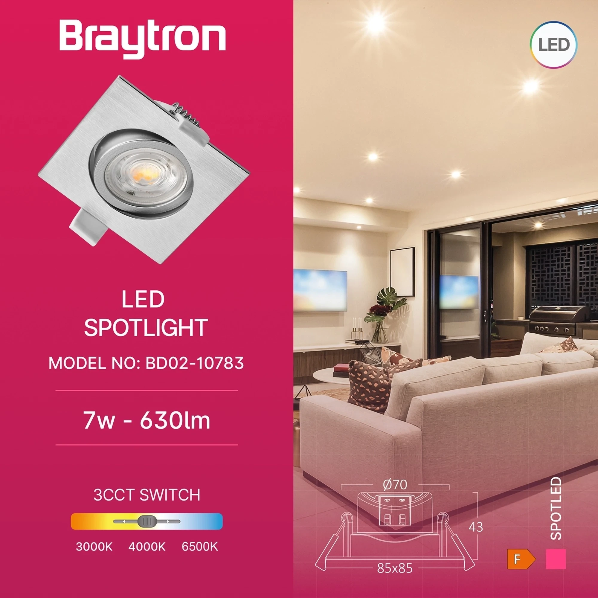 LED SPOT SVETILJKA KVADRATNA 7W SREBRNA CCT — slika 3