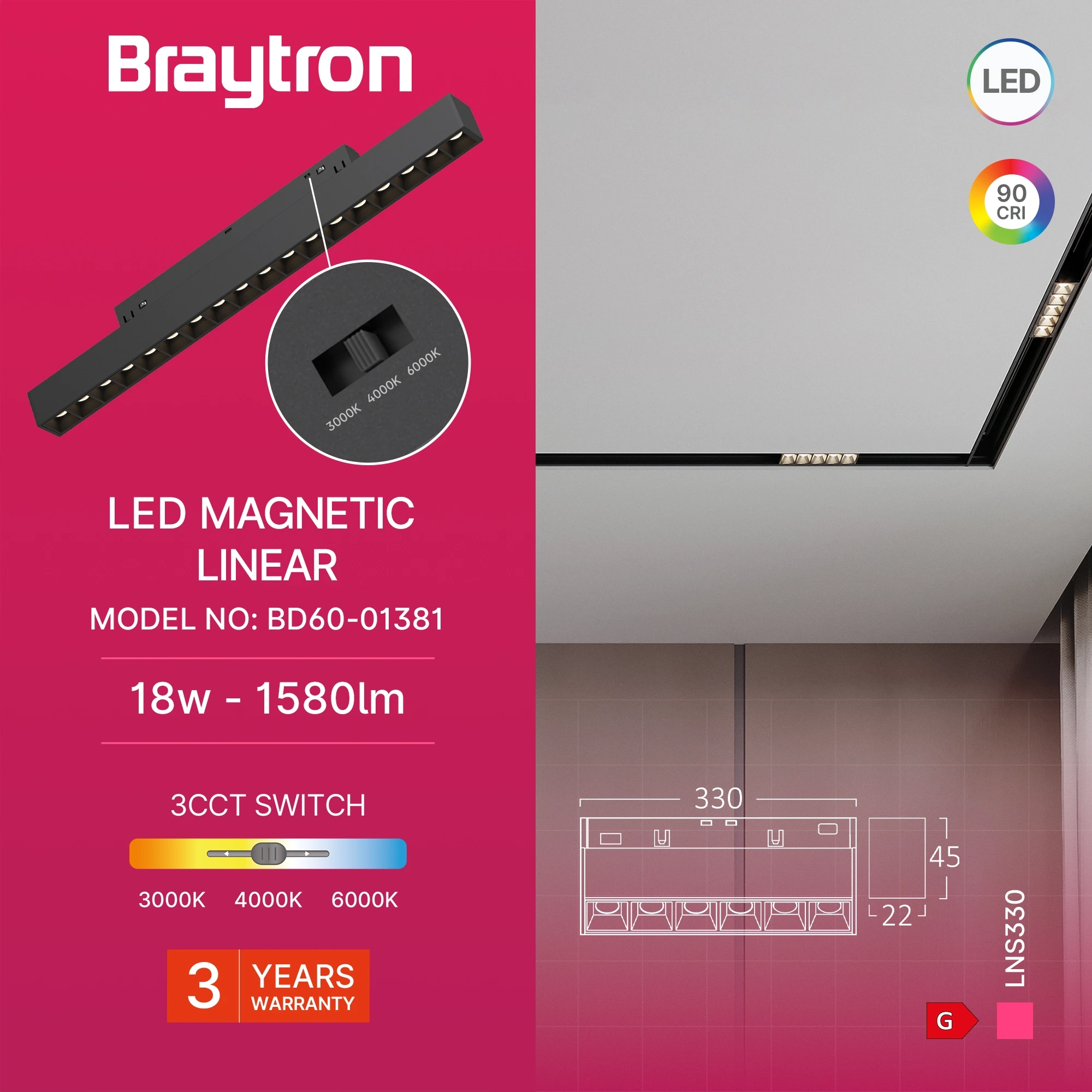 MAGNETNA LINEARNA SVETILJKA 18W CRNI CCT 48VDC — slika 3