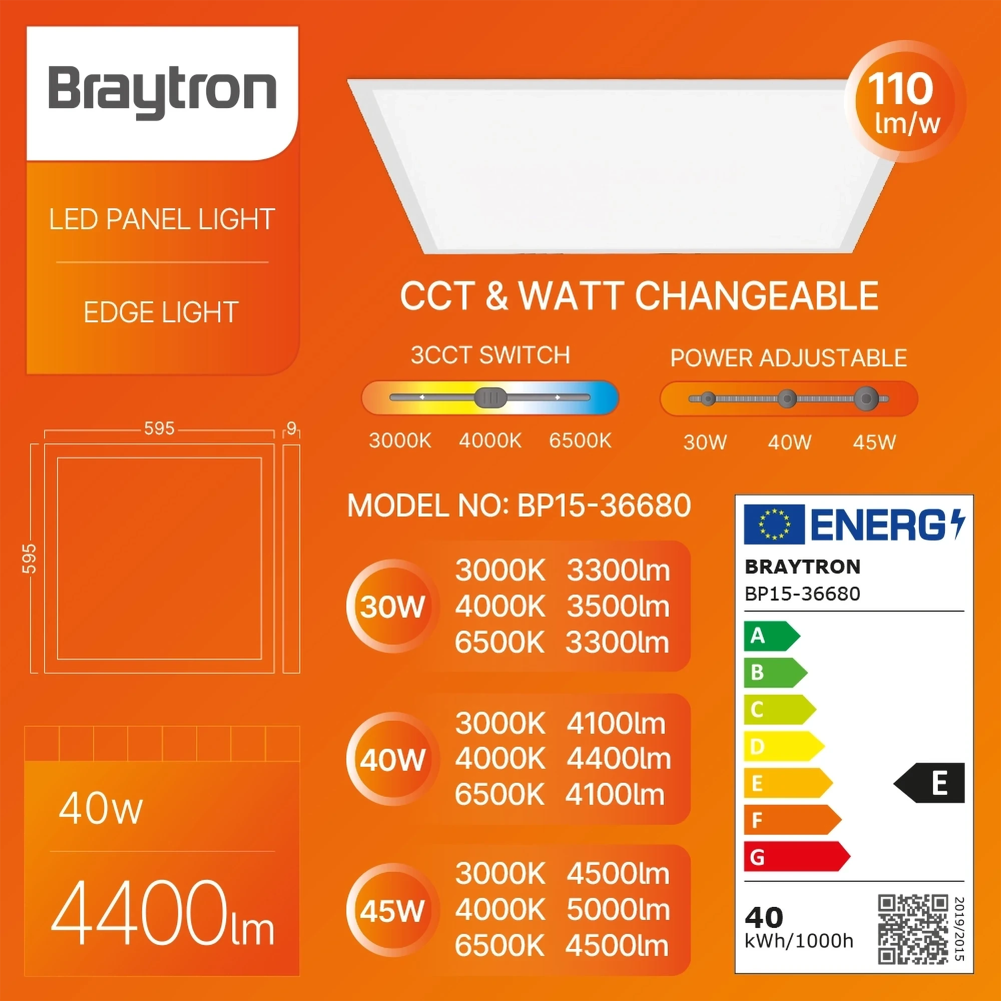 LED PANEL UGRADNI 595X595 40W BELI CCT — slika 3