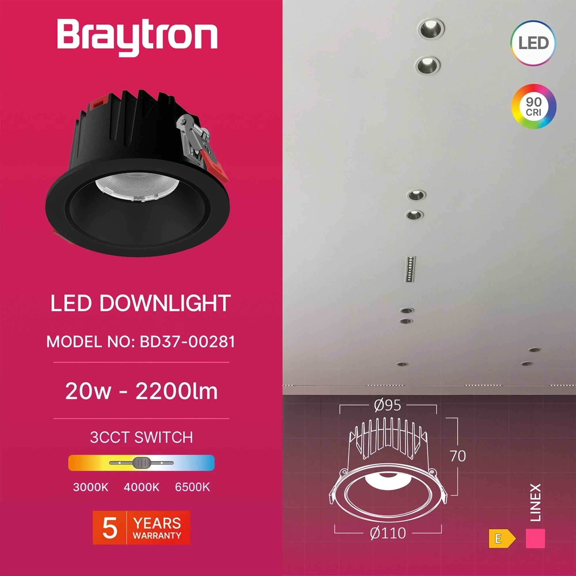 LED DOWNLIGHT 20W CRNI CCT — slika 3