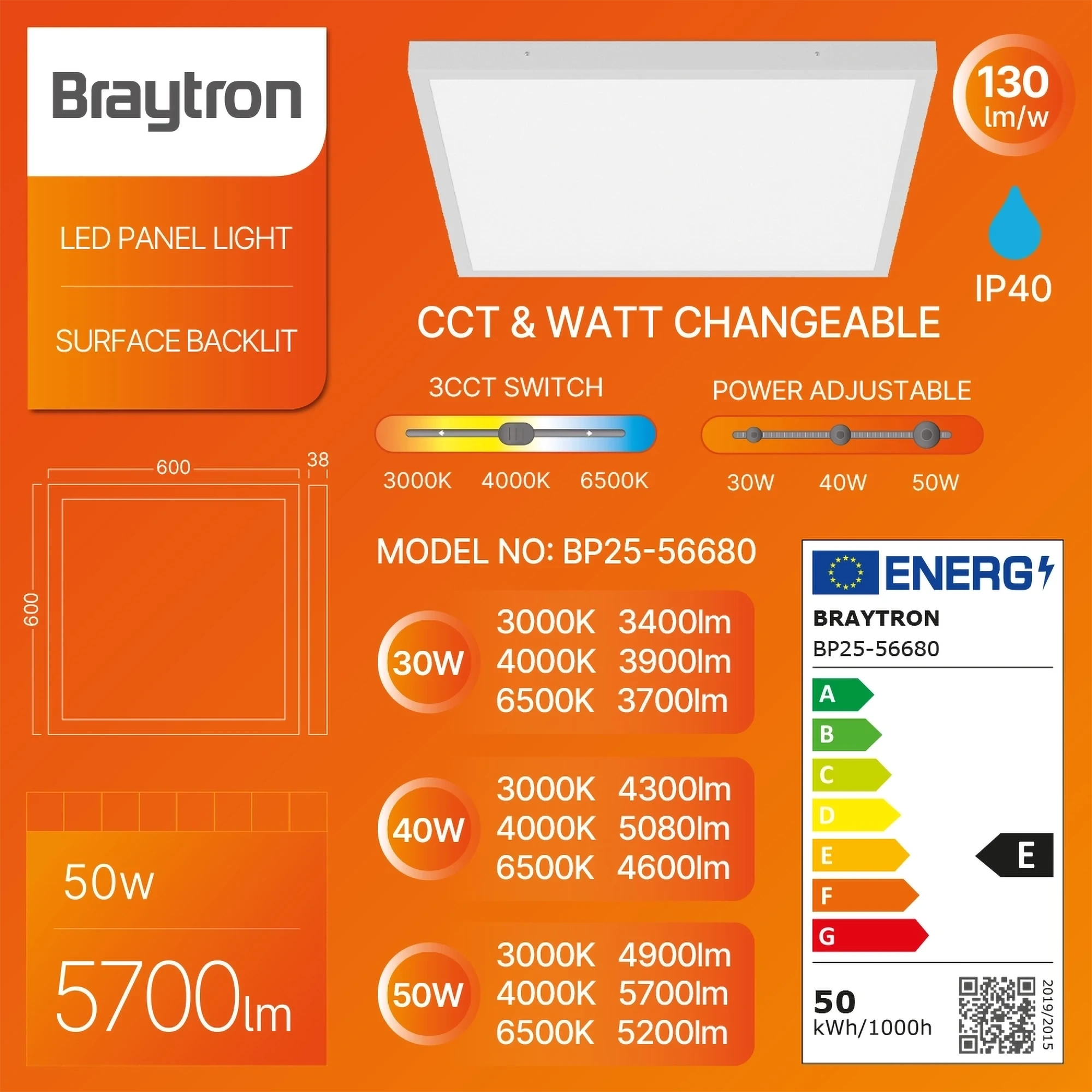 LED PANEL NADGRADNI 600X600 50W BELI CCT — slika 3