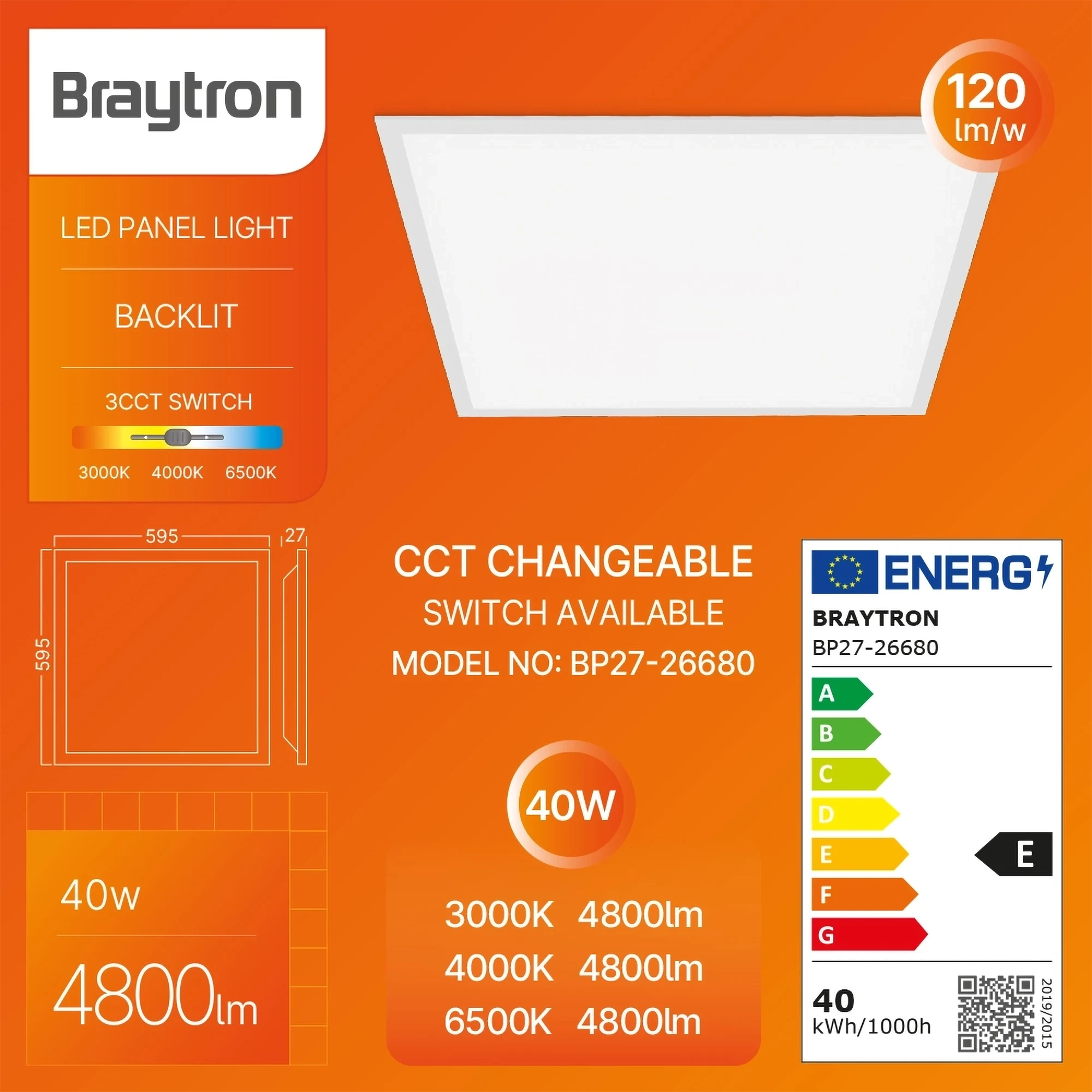 LED PANEL UGRADNI 595X595 40W BELI CCT — slika 3