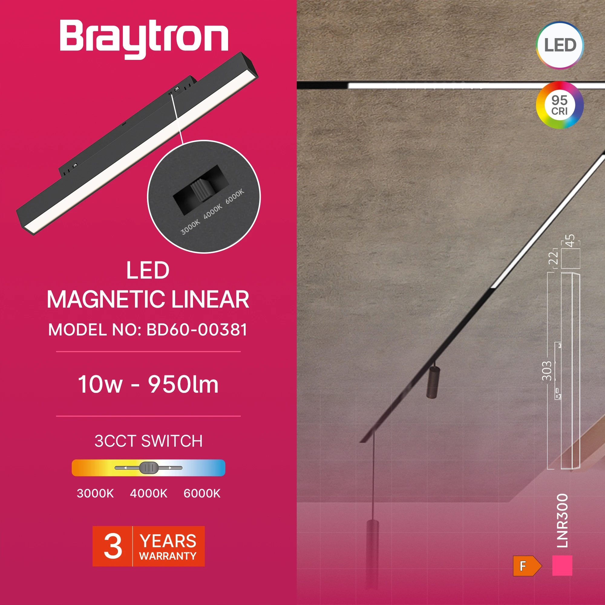 MAGNETNA LINEARNA SVETILJKA 10W CRNI CCT 48VDC — slika 3