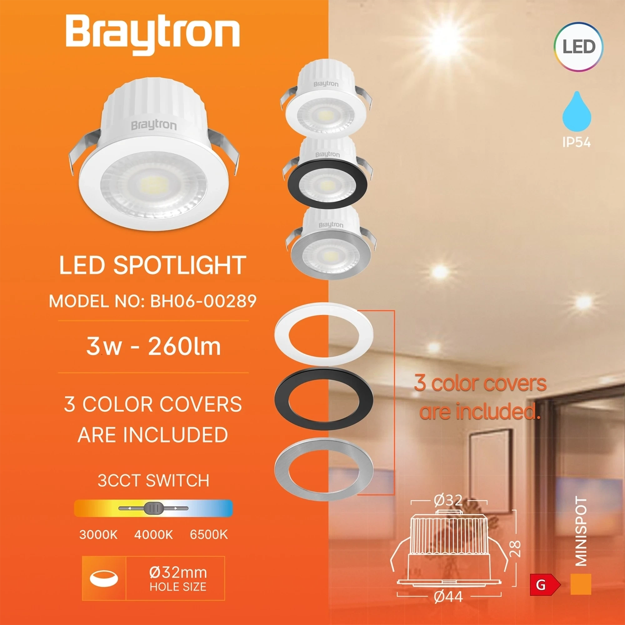 LED MINI SPOT 3W TRICOLOR CCT 38° IP54 — slika 3