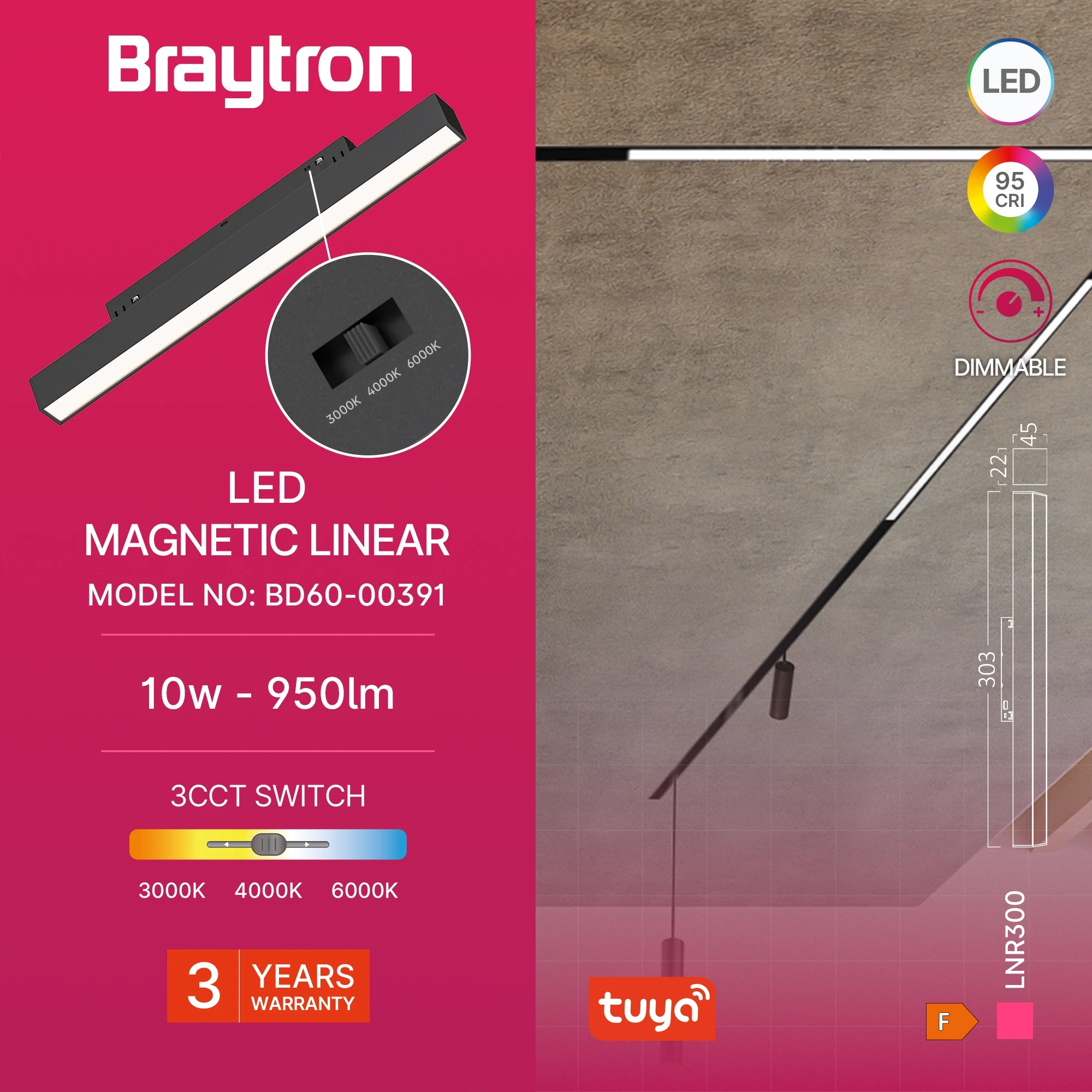 MAGNETNA LINEARNA SVETILJKA 10W CRNA 48VDC CCT — slika 3