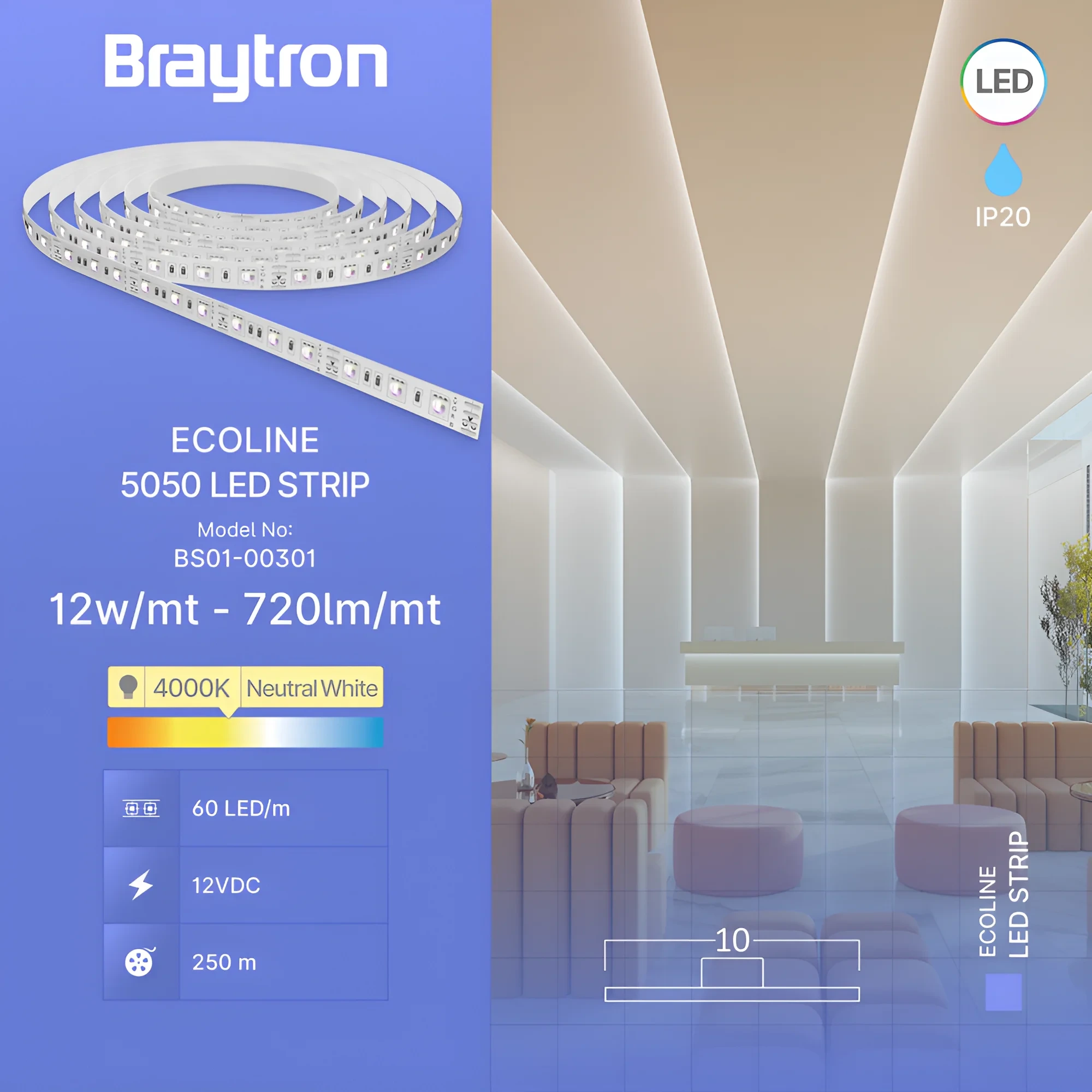 LED TRAKA 12W 60LED 5050 4000K 12V IP20 5m — slika 3