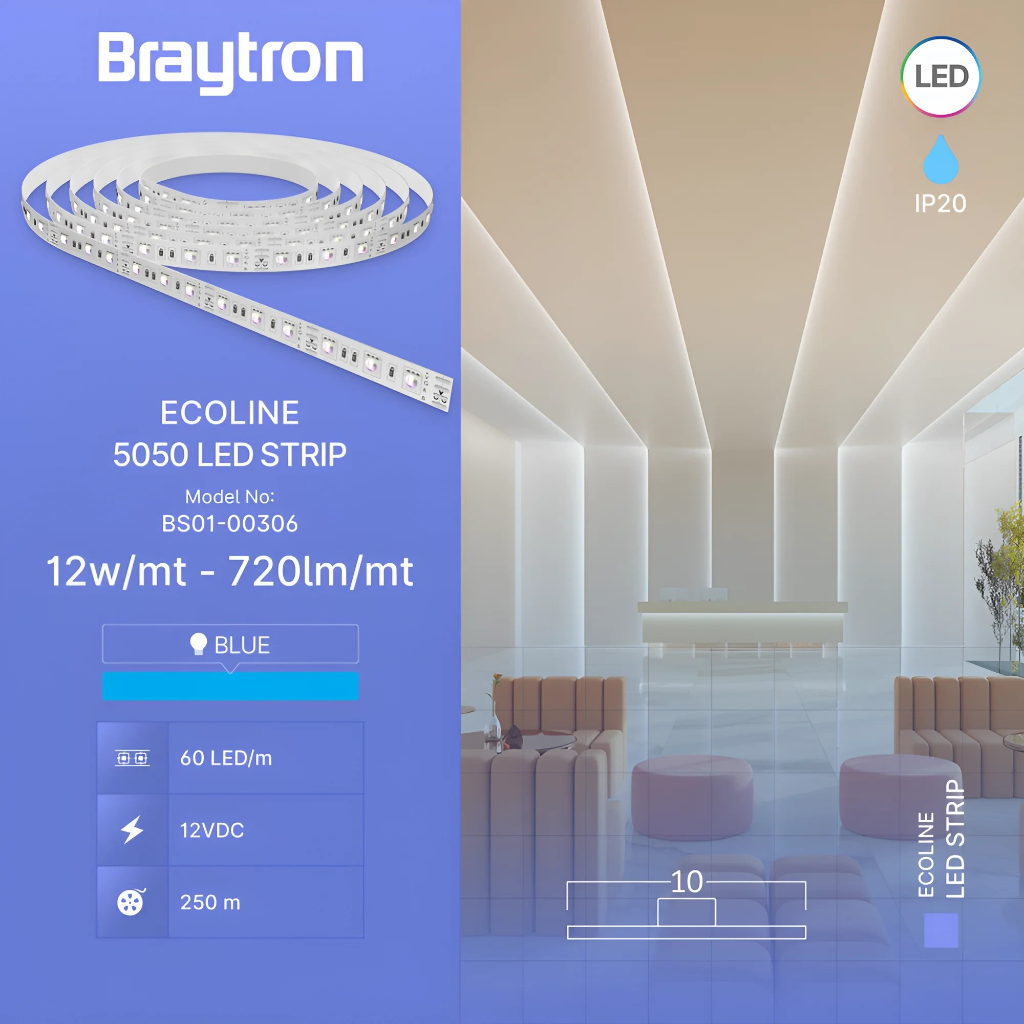 LED TRAKA 12W 60LED 5050 PLAVA 12V IP20 5m — slika 3