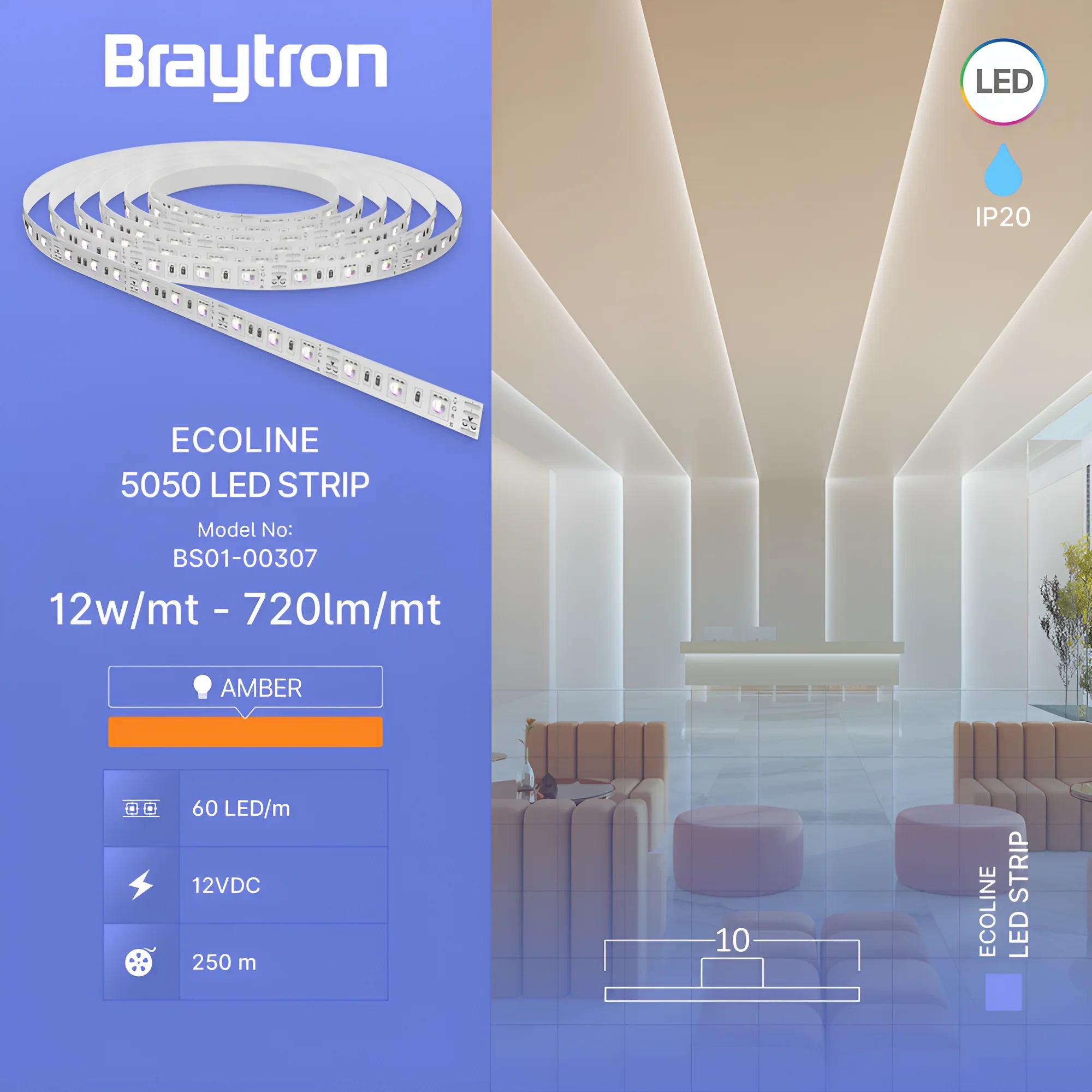 LED TRAKA 12W 60LED 5050 AMBER 12V IP20 5m — slika 3