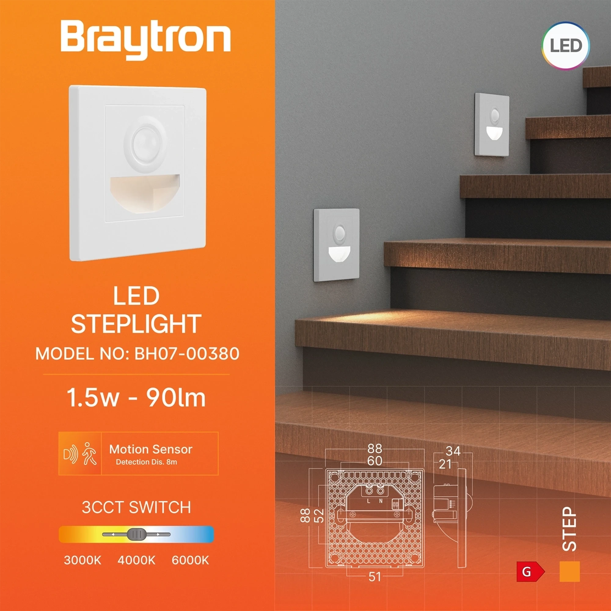 LED STEPENISNA SVETILJKA SA SENZOROM 1.5W BELA CCT — slika 3