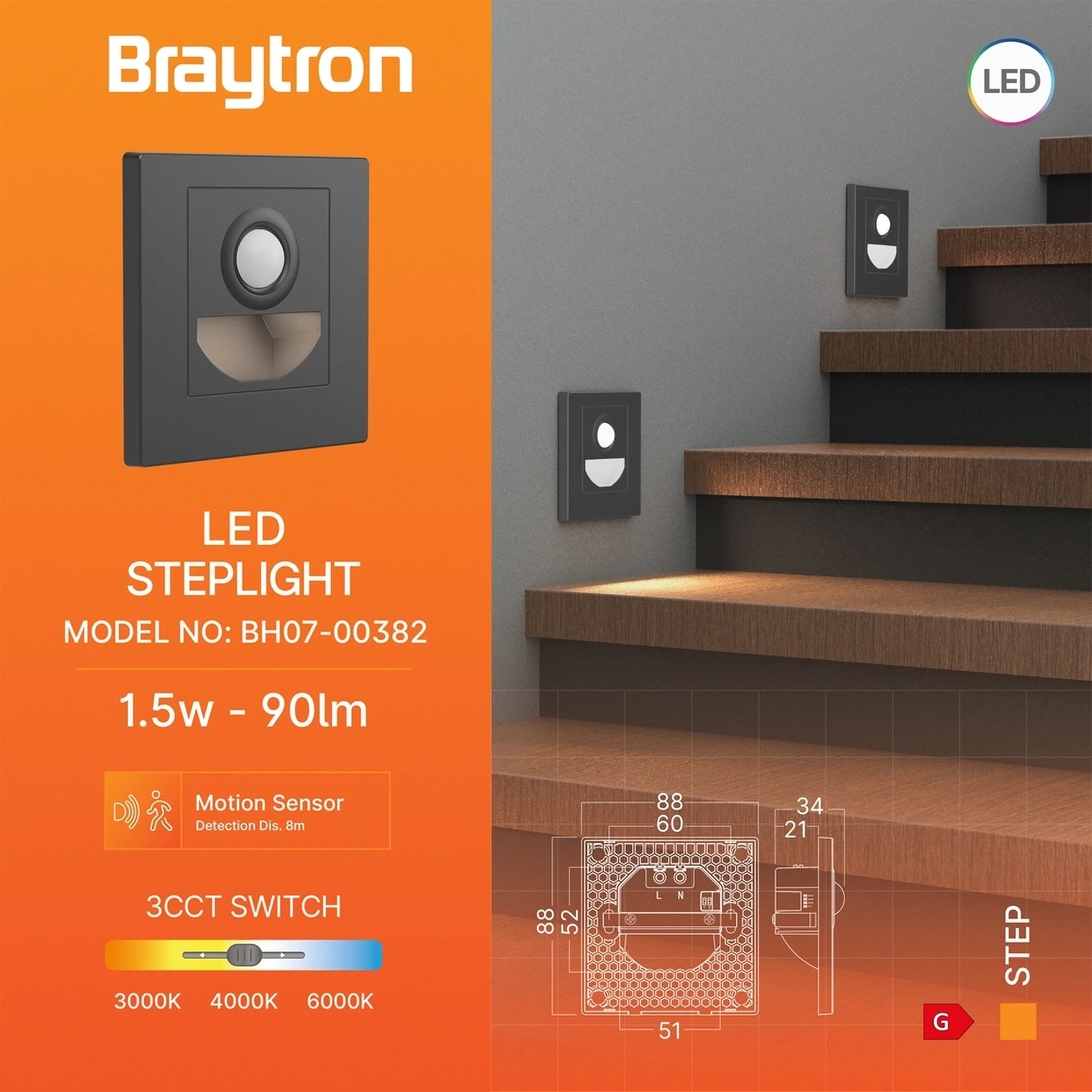 LED STEPENISNA SVETILJKA SA SENZOROM 1.5W SIVA CCT — slika 3