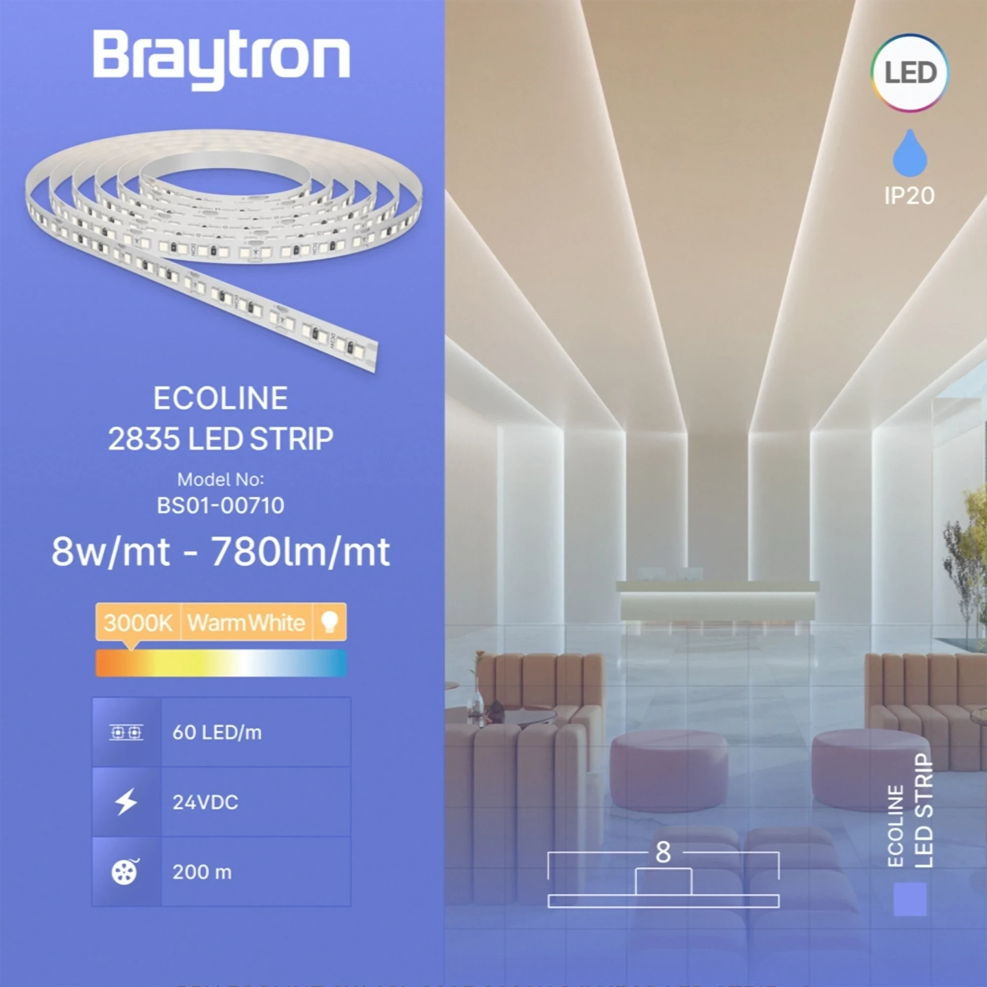 LED TRAKA 8W 60LED 2835 3000K 24V IP20 10m — slika 3
