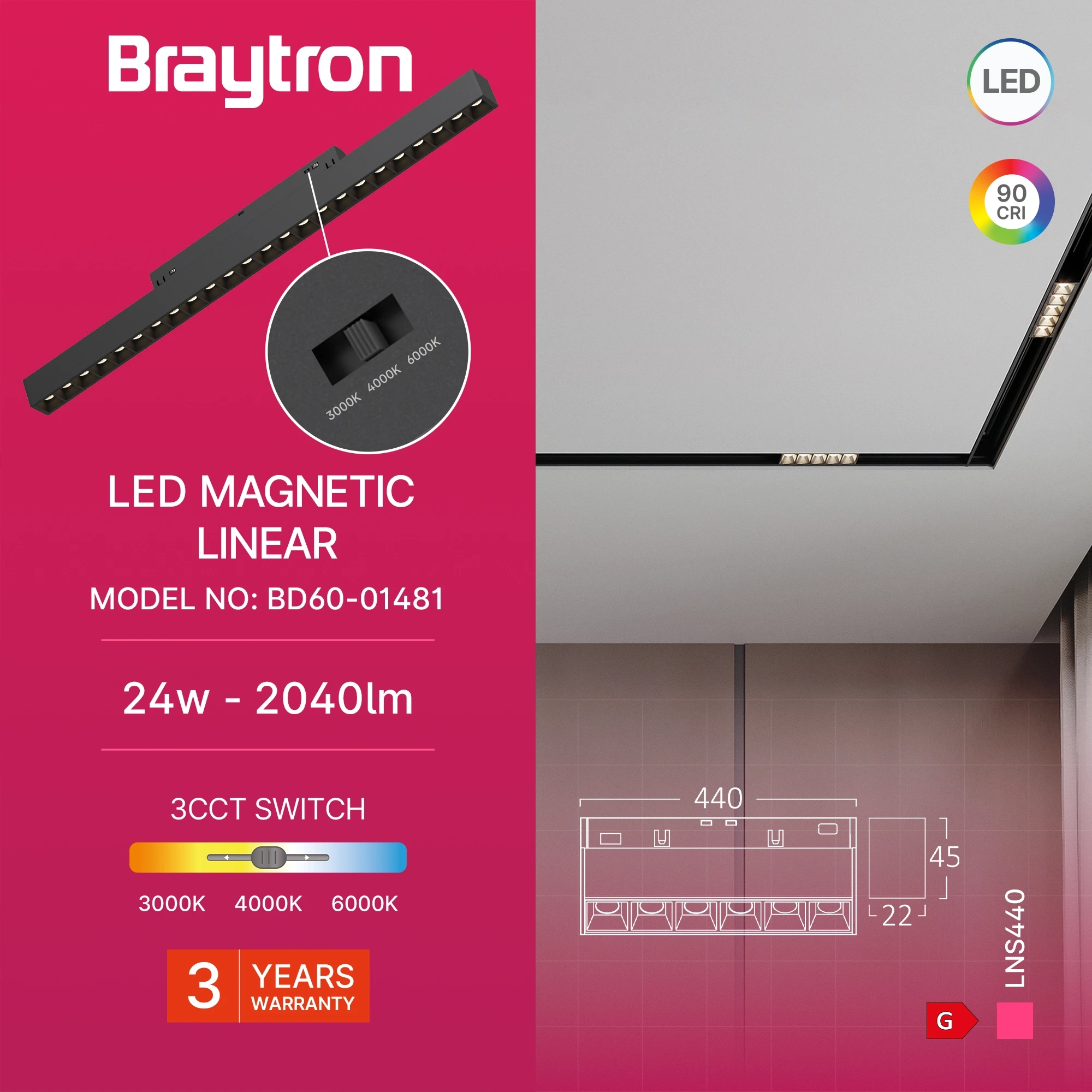 MAGNETNA LINEARNA SVETILJKA 24W CRNI CCT 48VDC — slika 3