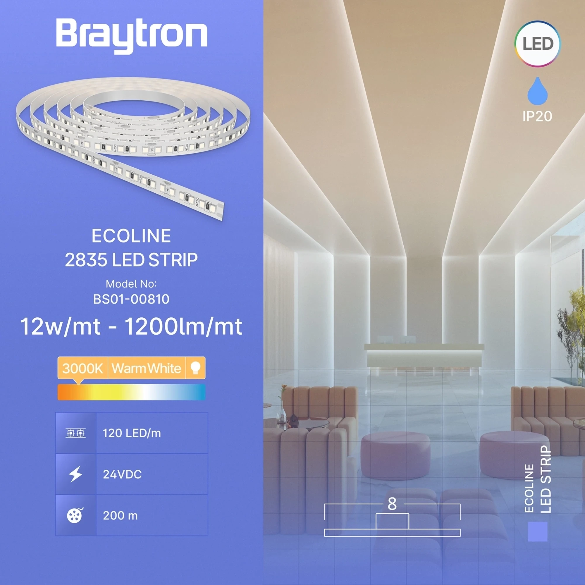 LED TRAKA 12W 120LED 2835 3000K 24V IP20 10m — slika 3
