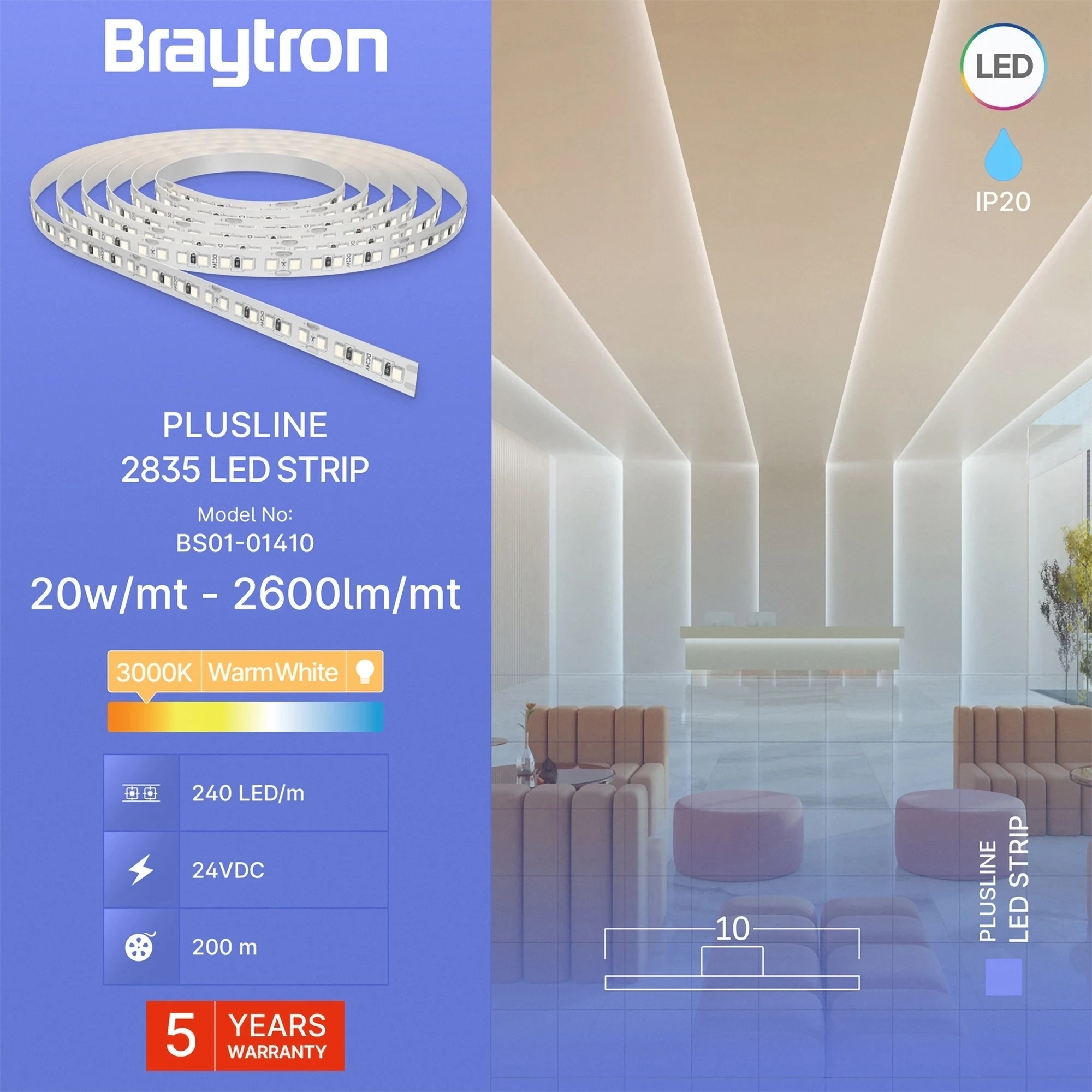 LED TRAKA 20W 240LED 2835 3000K 24V IP20 10m — slika 3