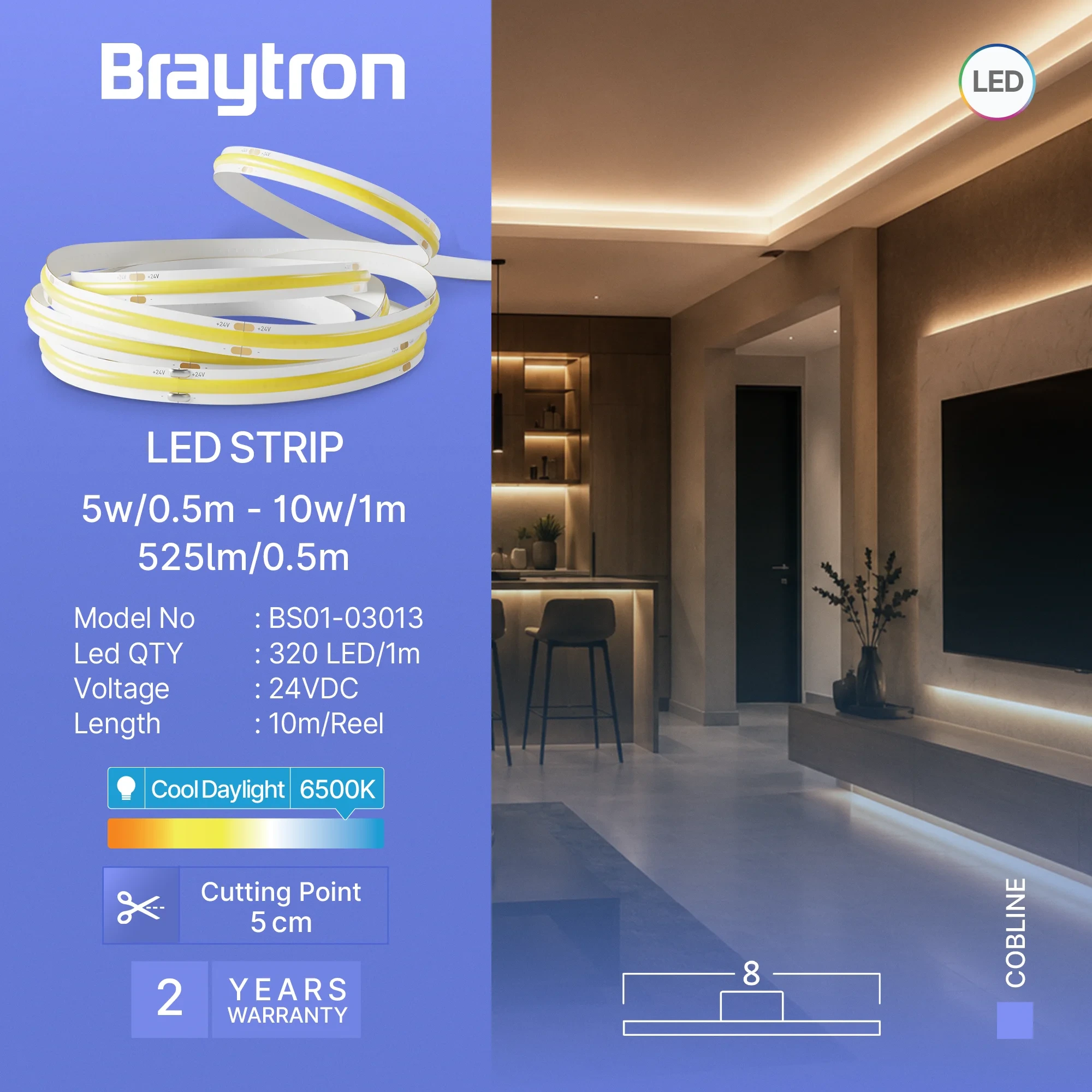 LED COB TRAKA 10W 320D COB 6500K 24V IP20 10m — slika 3
