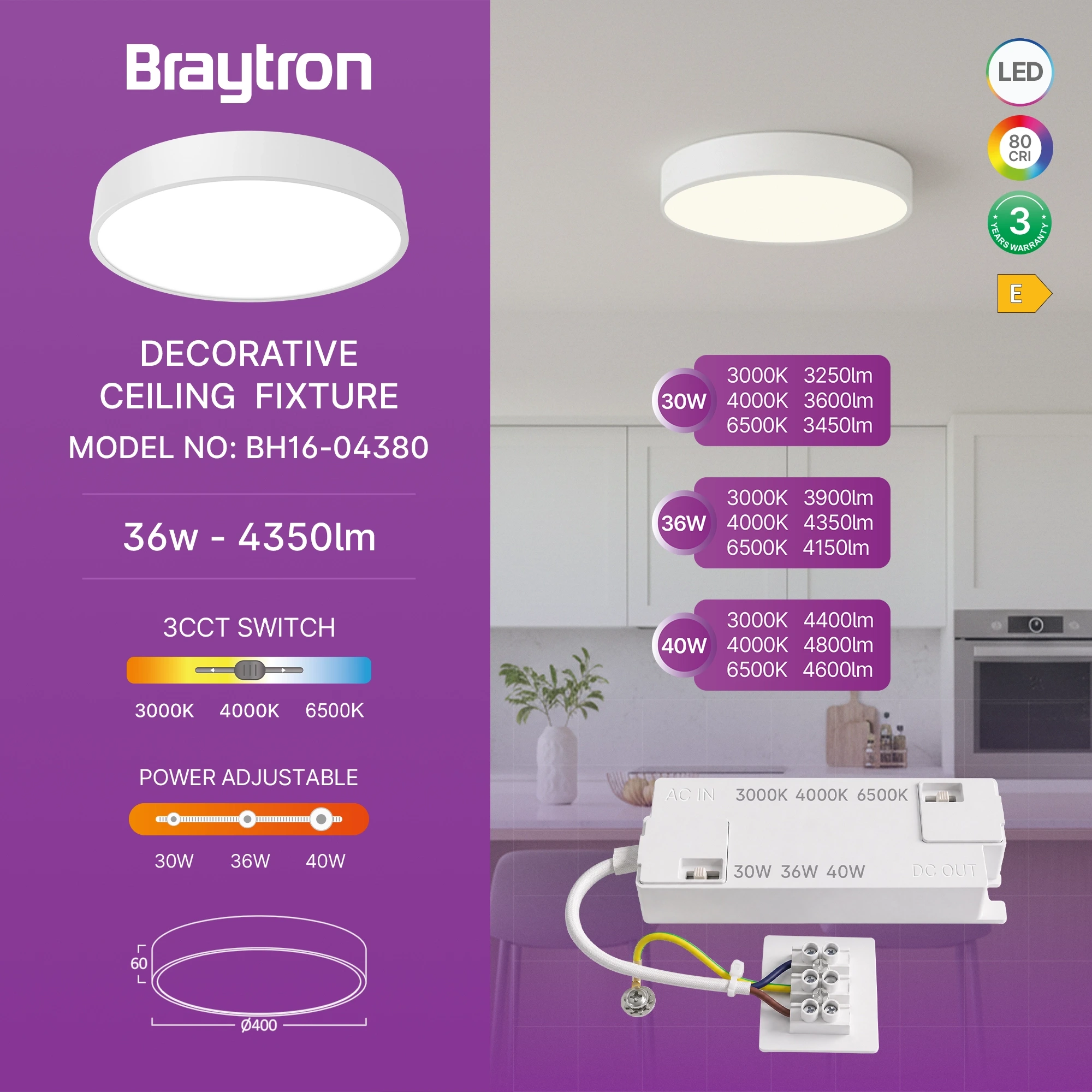 LED PLAFONJERA OKRUGLA 36W BELI CCT — slika 3