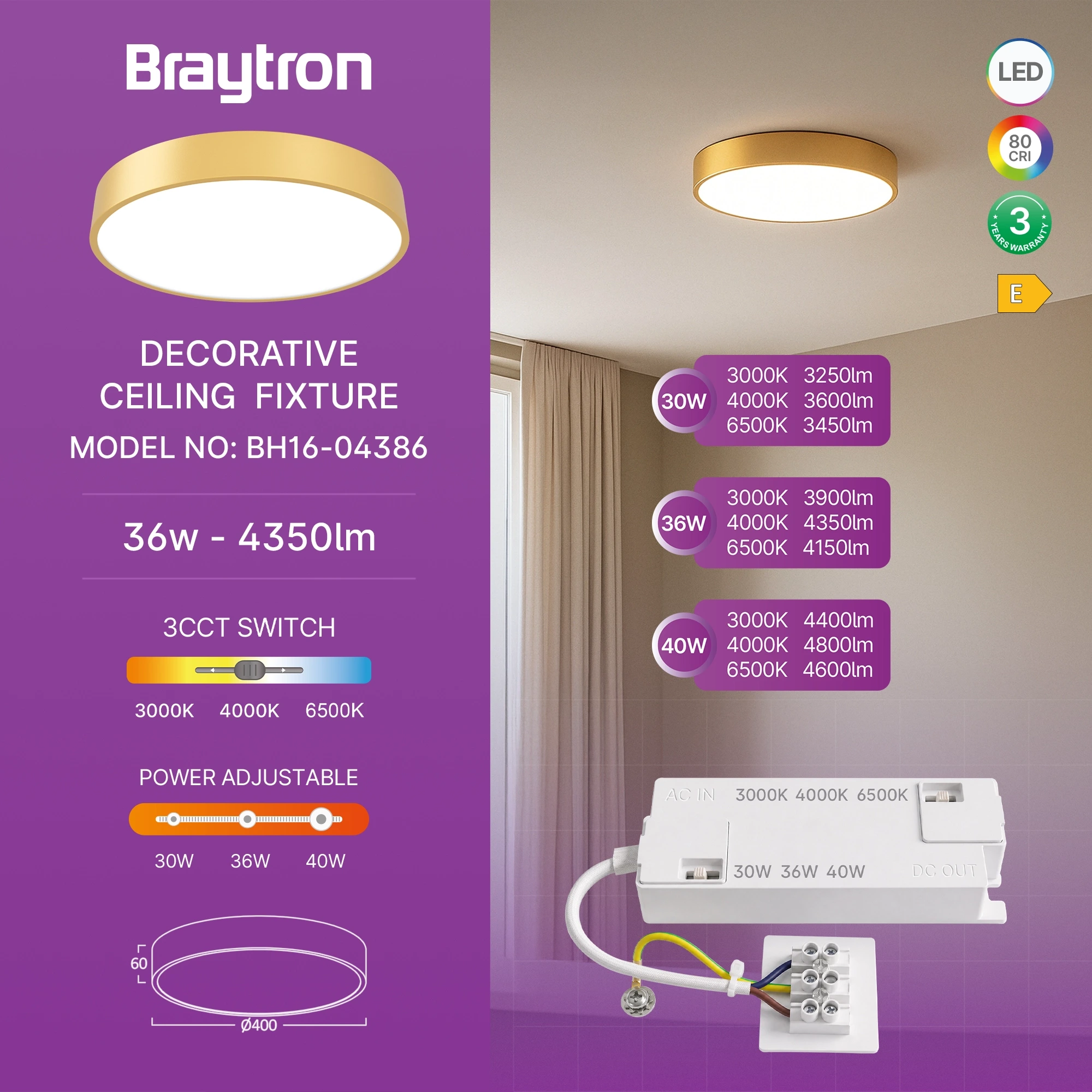 LED PLAFONJERA OKRUGLA 36W ZLATNI CCT — slika 3