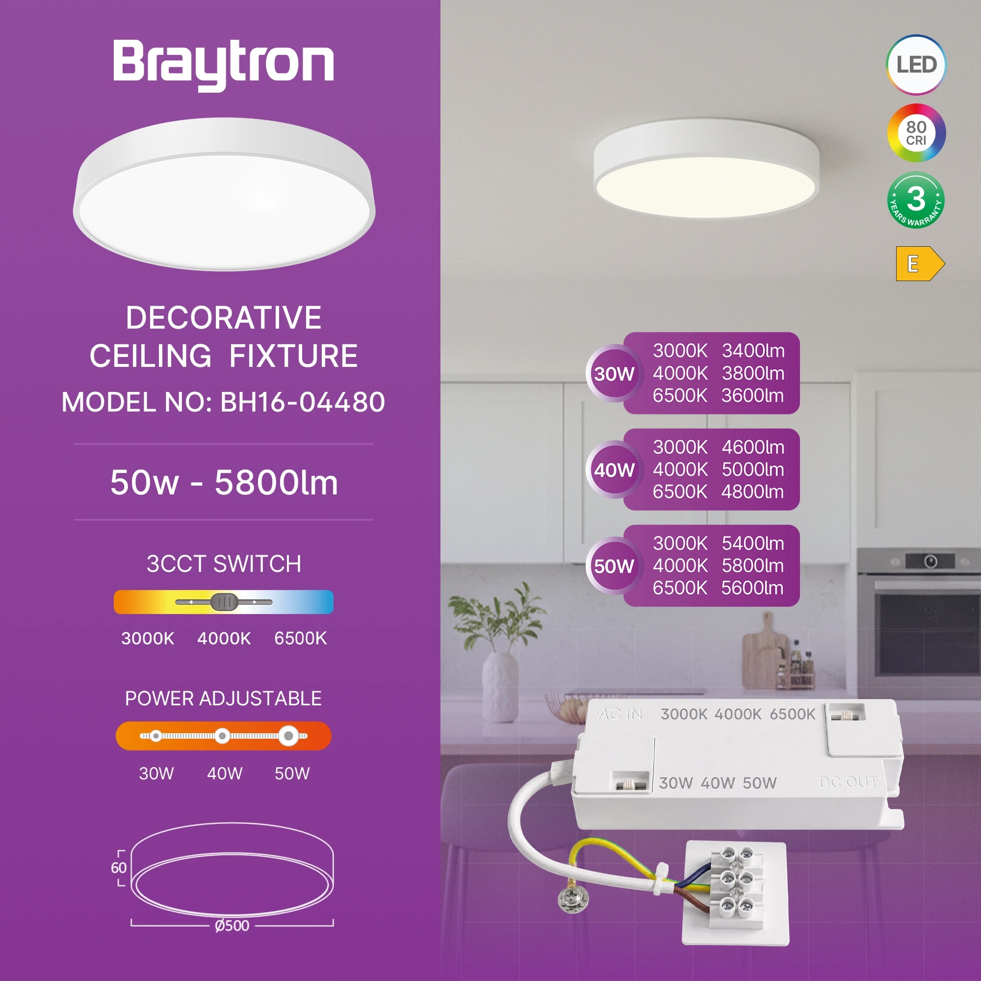 LED PLAFONJERA OKRUGLA 50W BELI CCT — slika 3