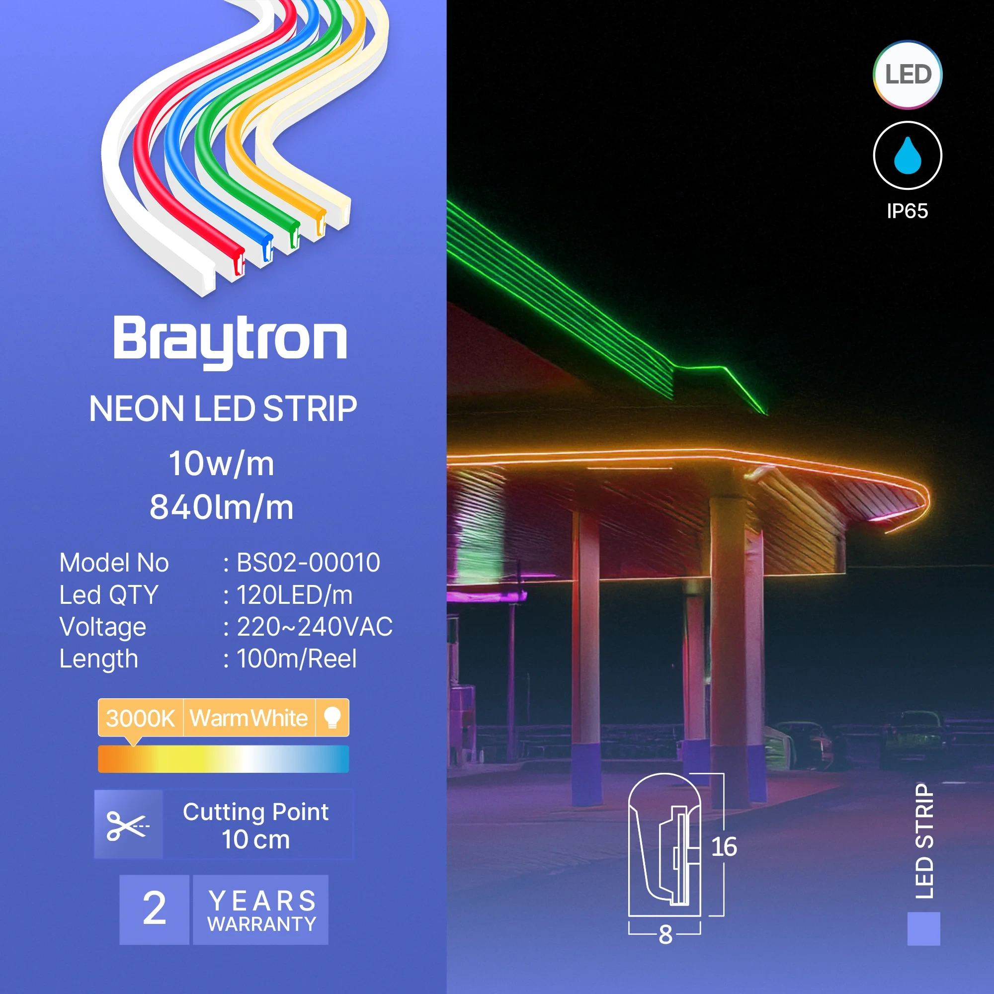 LED NEON TRAKA 8X16 220V 3000K — slika 3