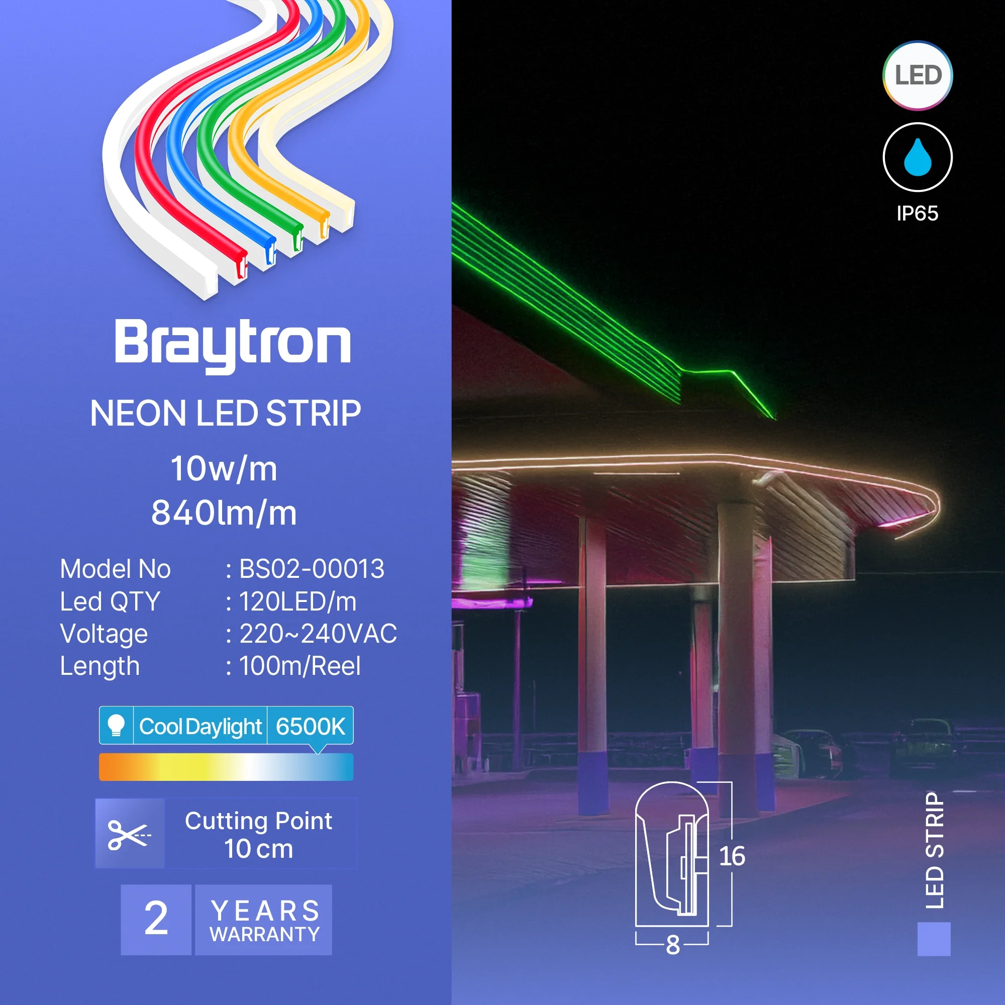 LED NEON TRAKA 8X16 220V 6500K — slika 3