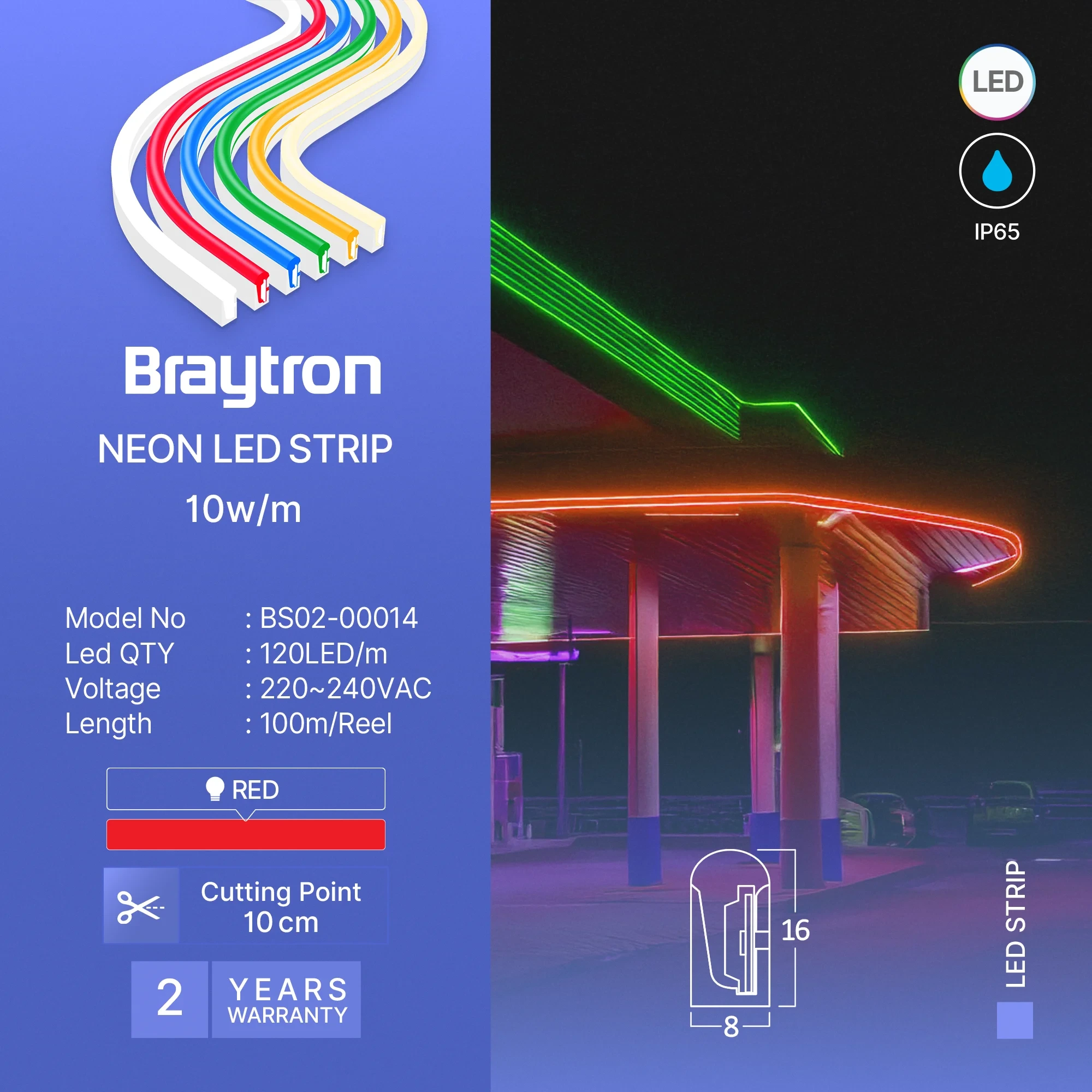 LED NEON TRAKA 8X16 220V CRVENA — slika 3