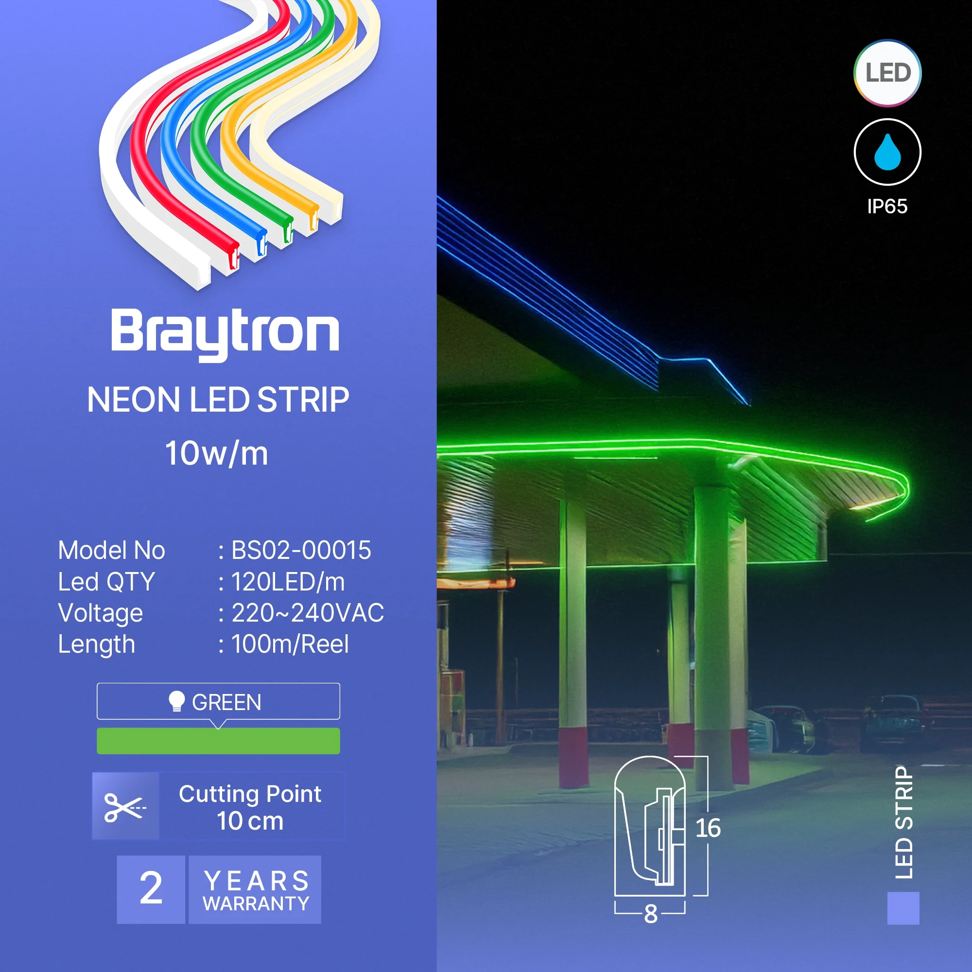 LED NEON TRAKA 8X16 220V ZELENA — slika 3