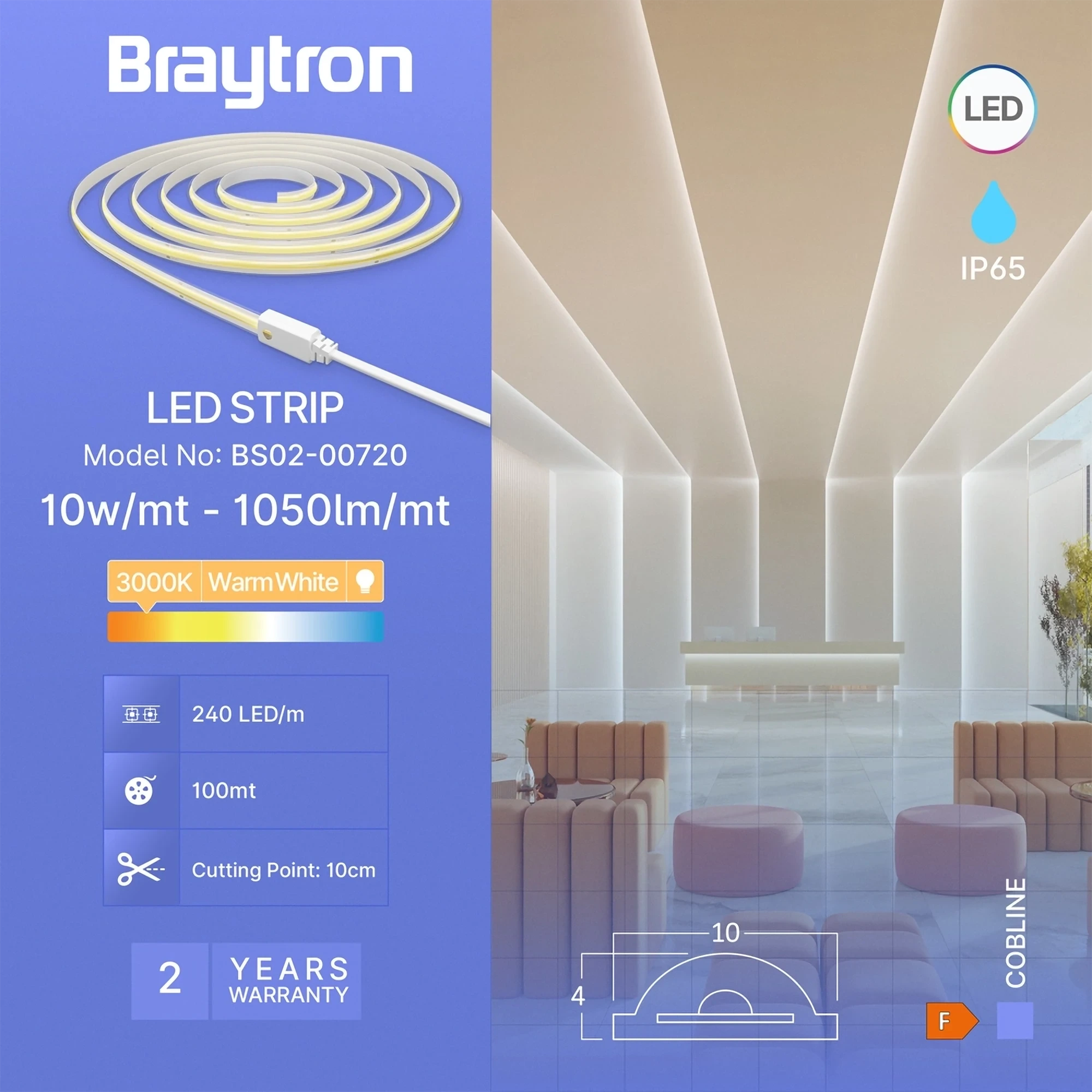 LED COB TRAKA 220V 10W 240LED 3000K IP65 — slika 3