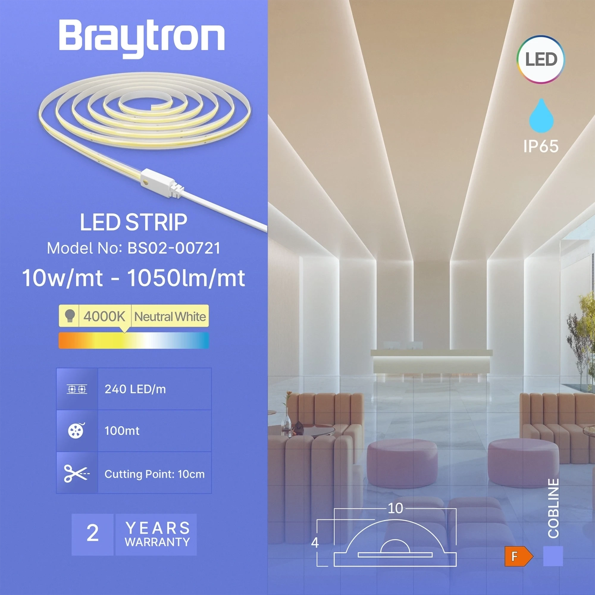 LED COB TRAKA 220V 10W 240LED 4000K IP65 — slika 3