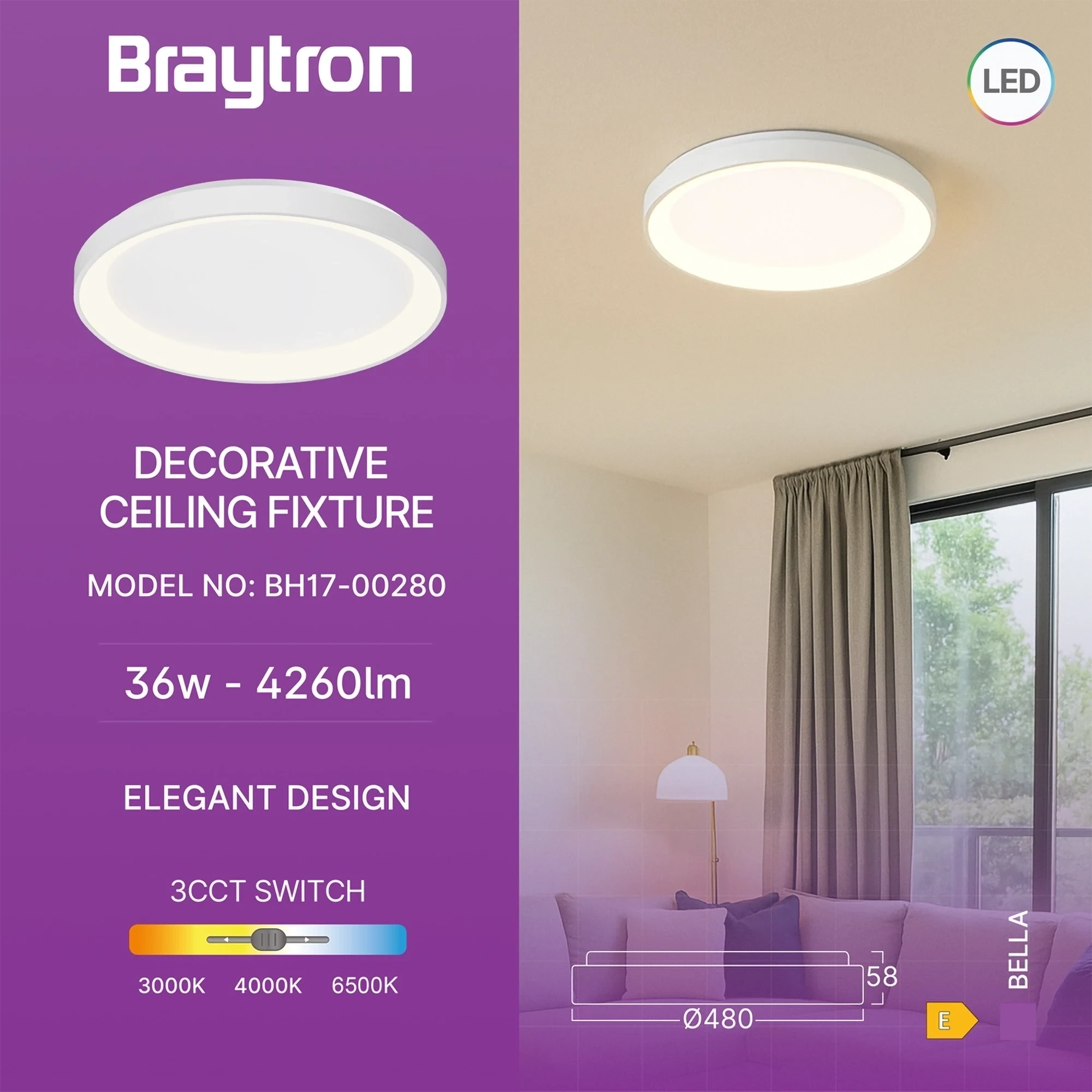 LED PLAFONJERA OKRUGLA 36W BELI CCT IP20 — slika 3