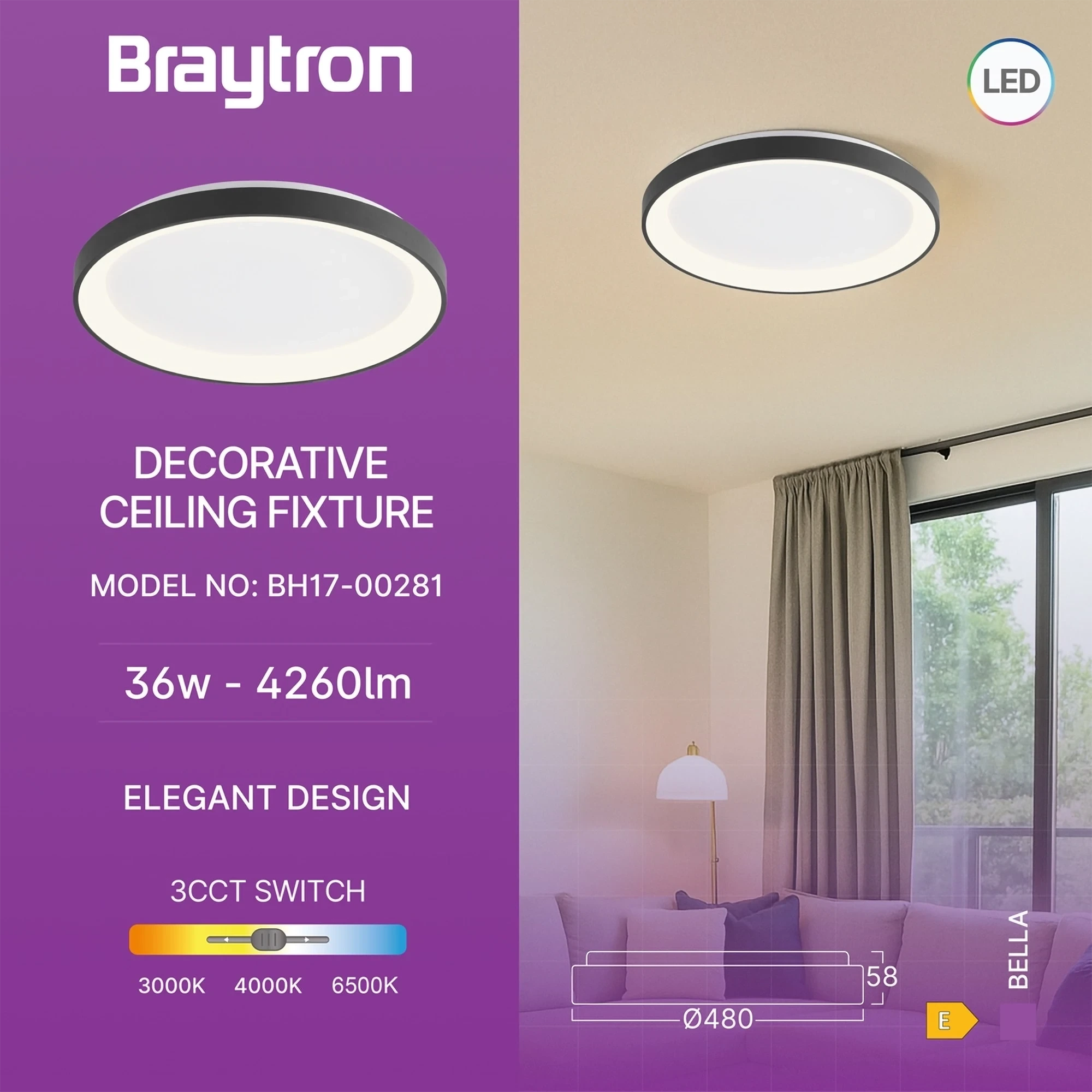 LED PLAFONJERA OKRUGLA 36W CRNI CCT IP20 — slika 3