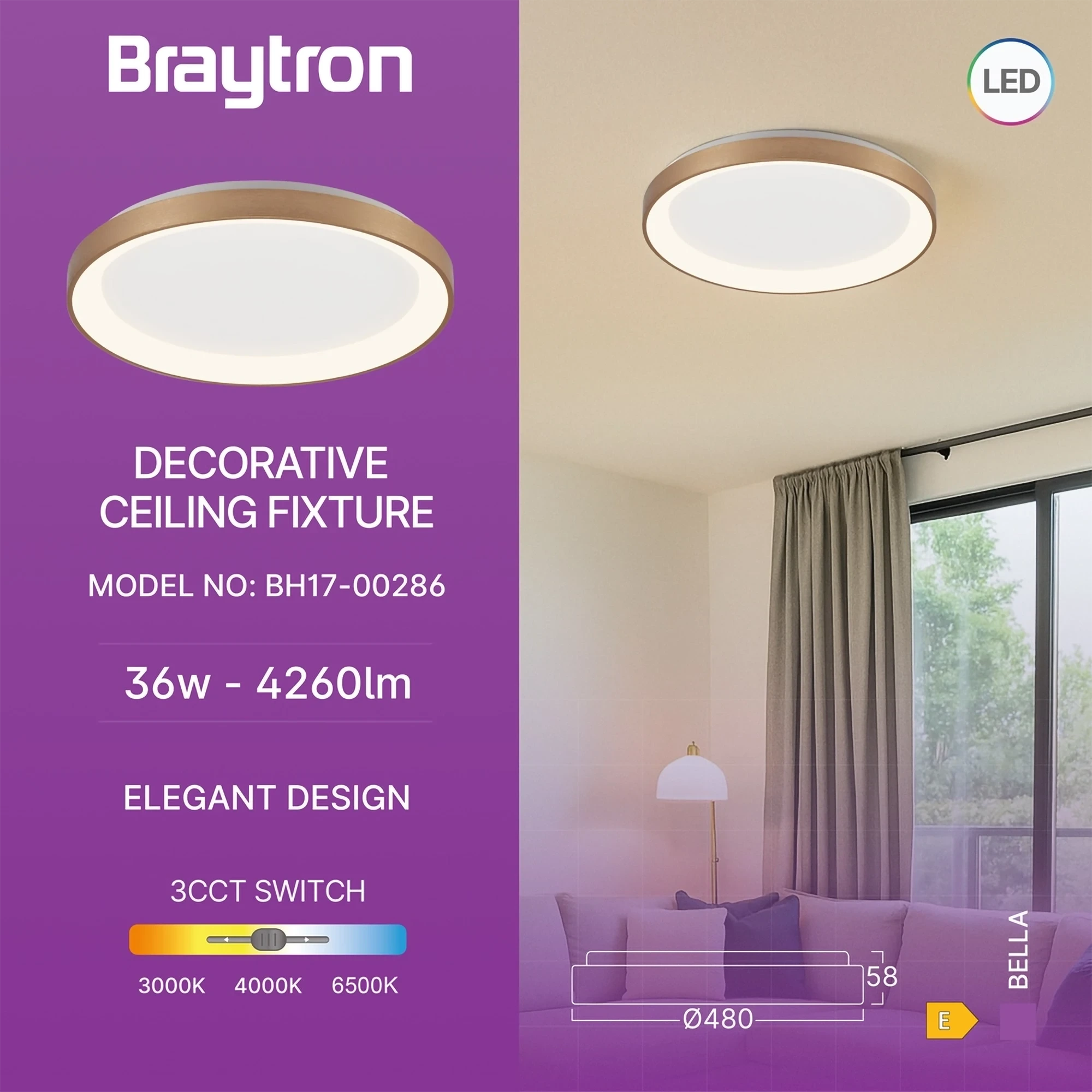 LED PLAFONJERA OKRUGLA 36W ZLATNI CCT IP20 — slika 3